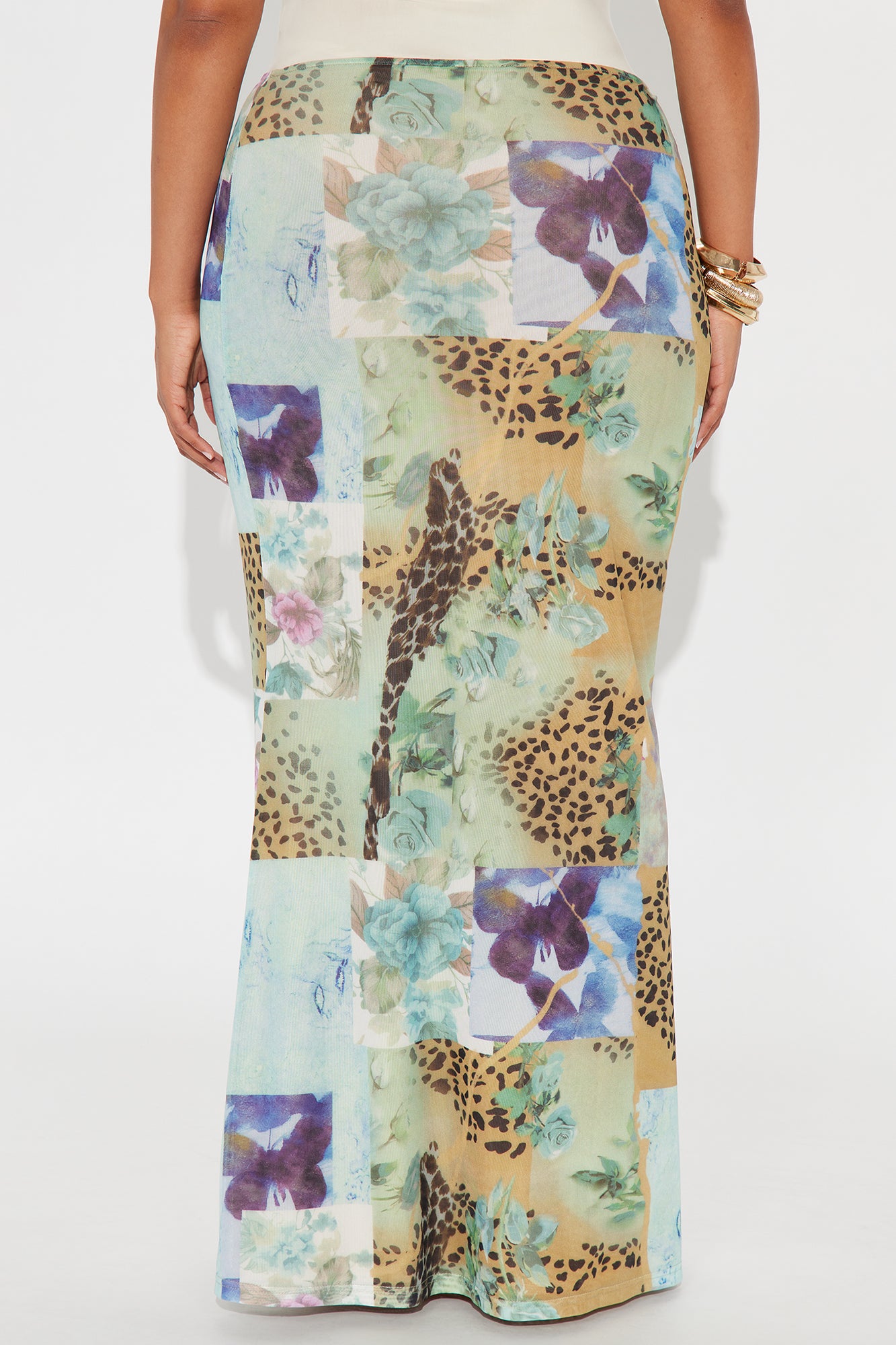 Laila Floral Leopard Print Mesh Maxi Skirt - Green/combo - Image 6