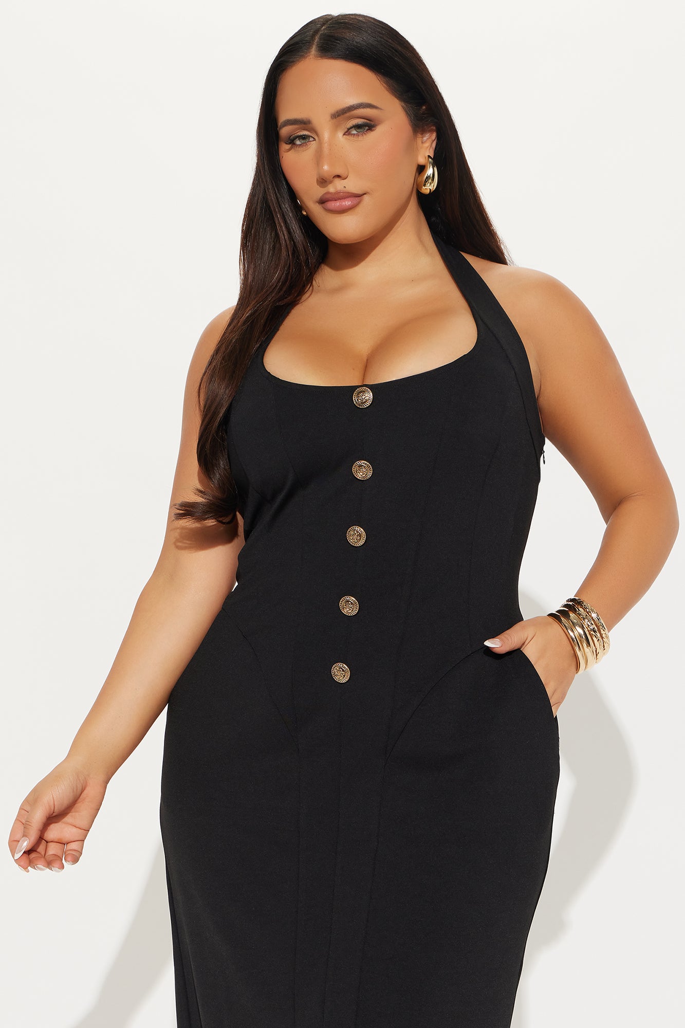 Carmine Ponte Halter Midi Dress - Black - Image 5