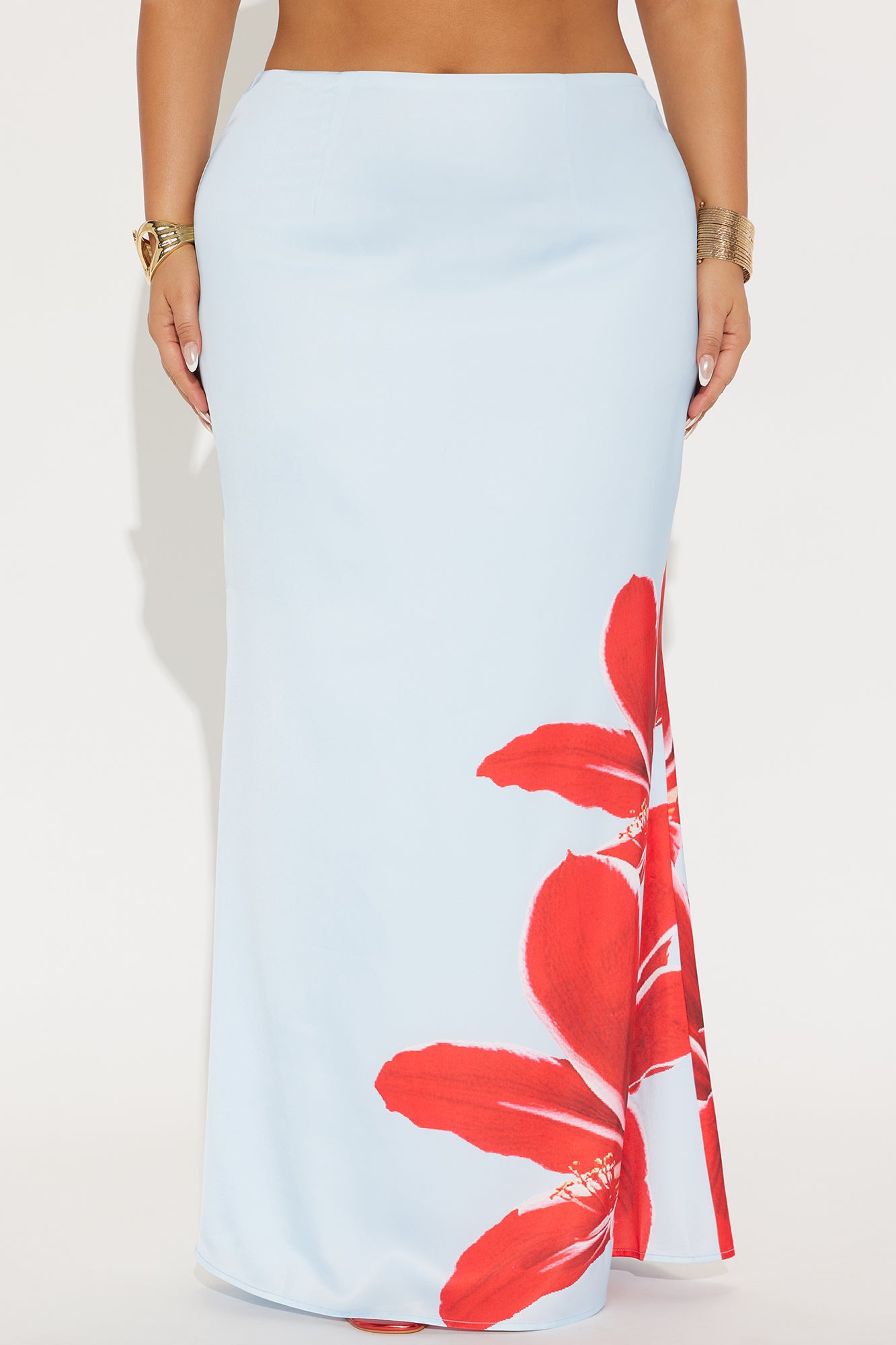 Talia Satin Floral Maxi Skirt - Blue/combo - Image 5