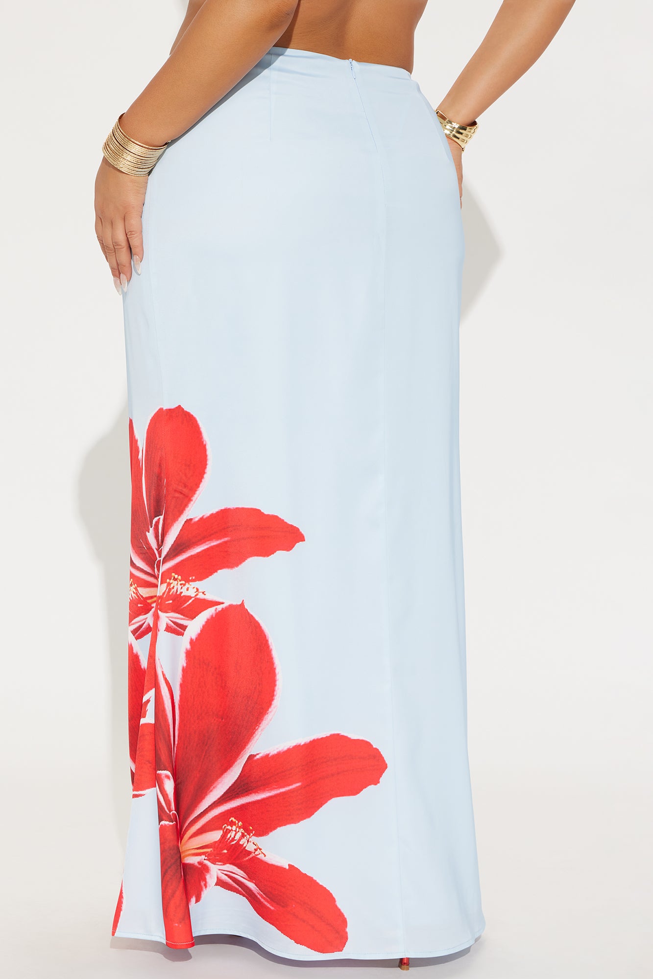 Talia Satin Floral Maxi Skirt - Blue/combo - Image 7