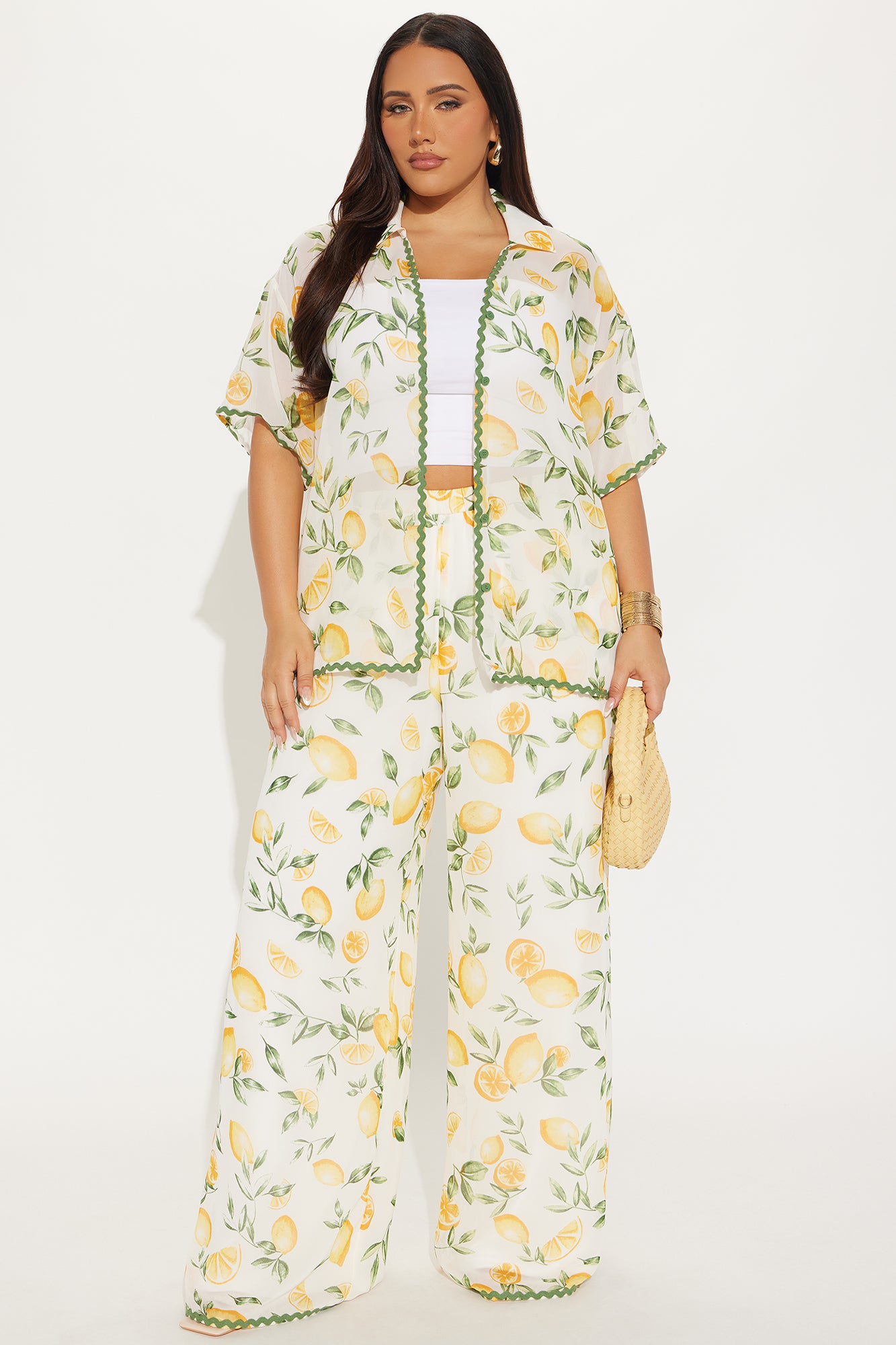 Lemon Twist Chiffon Wide Leg Pant Set - Yellow - Image 4