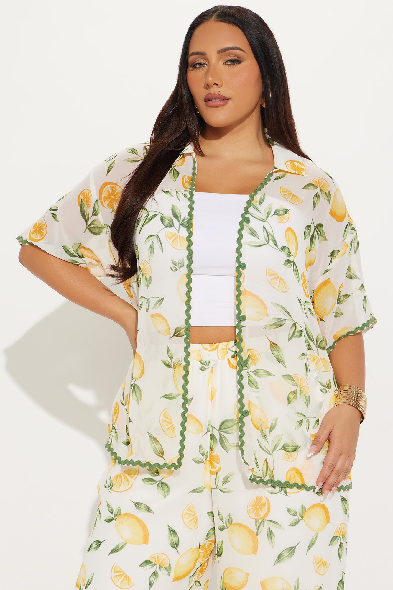 Lemon Twist Chiffon Wide Leg Pant Set - Yellow - Image 5