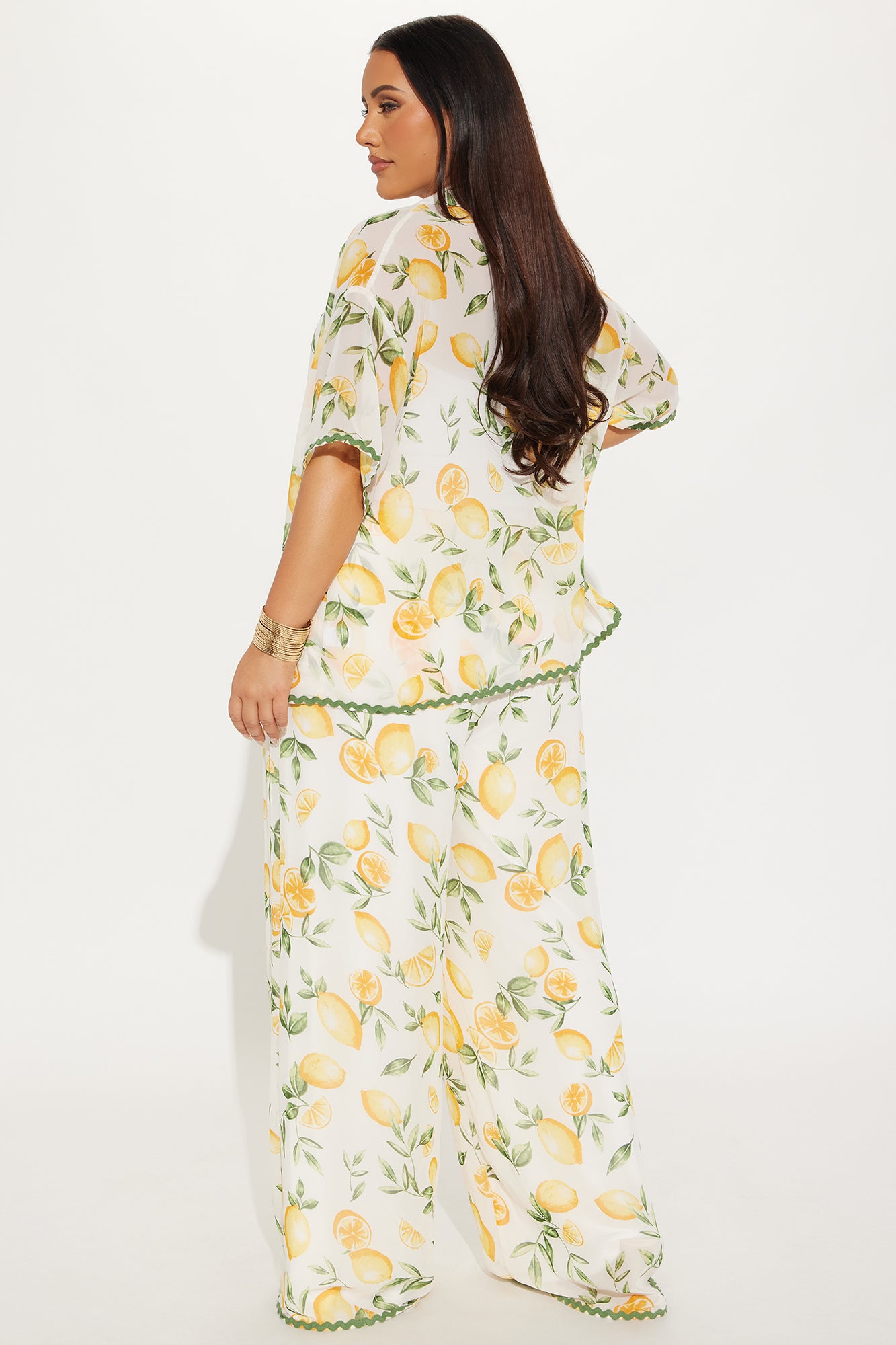 Lemon Twist Chiffon Wide Leg Pant Set - Yellow - Image 6