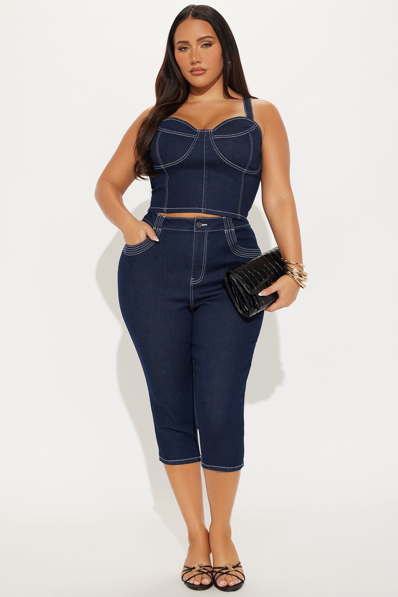 City Girl Denim Capri Set - Dark Wash - Image 4