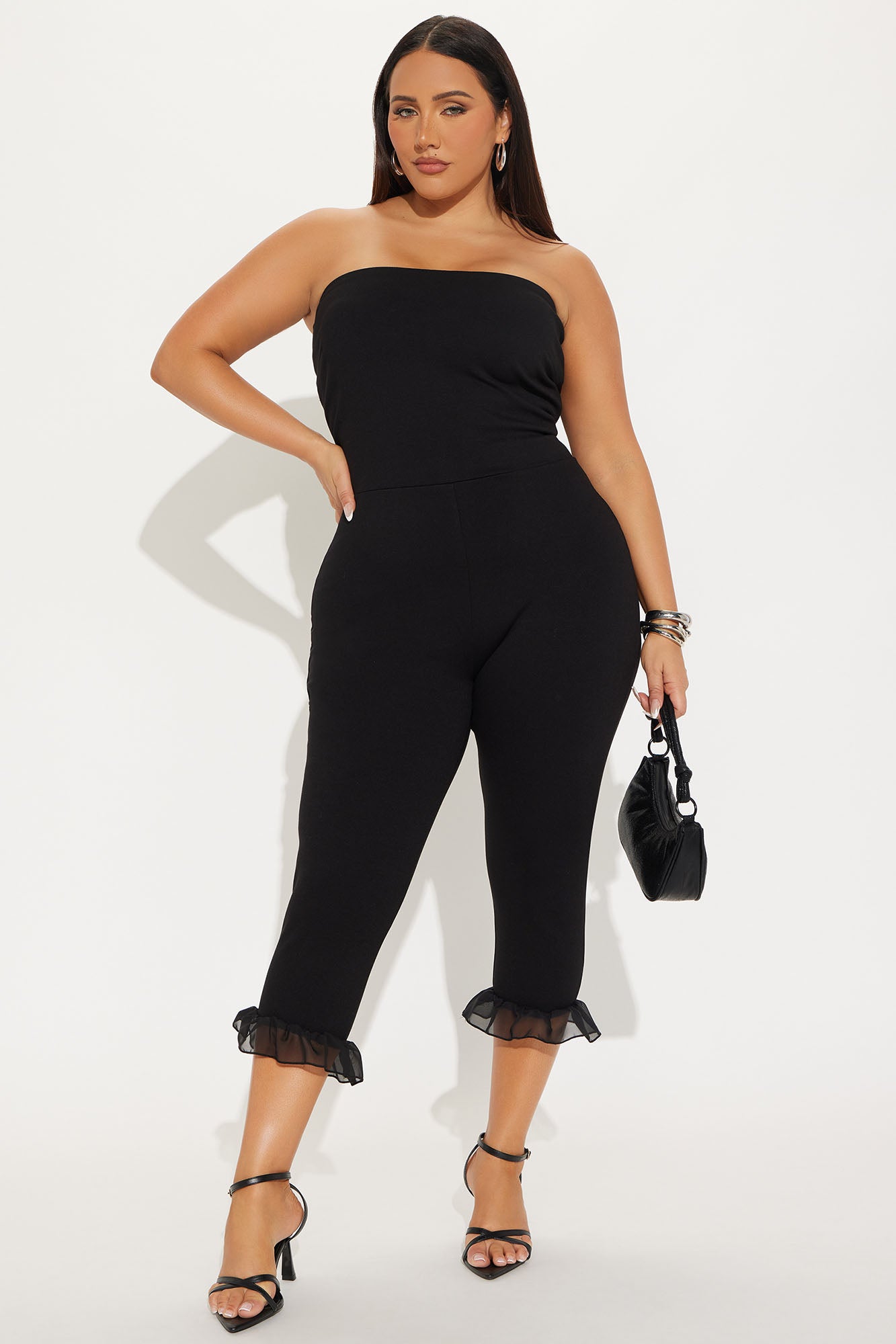 Charlotte Ruffle Capri Jumpsuit - Black - Image 4
