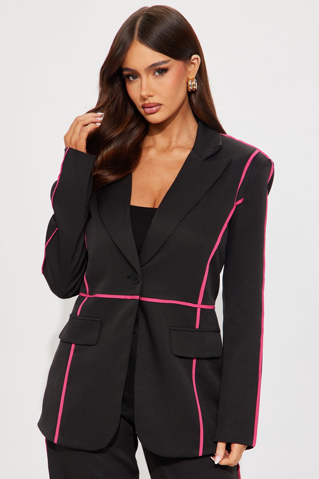 Miss Executive Blazer Pant Set - Black/Pink - Image 3