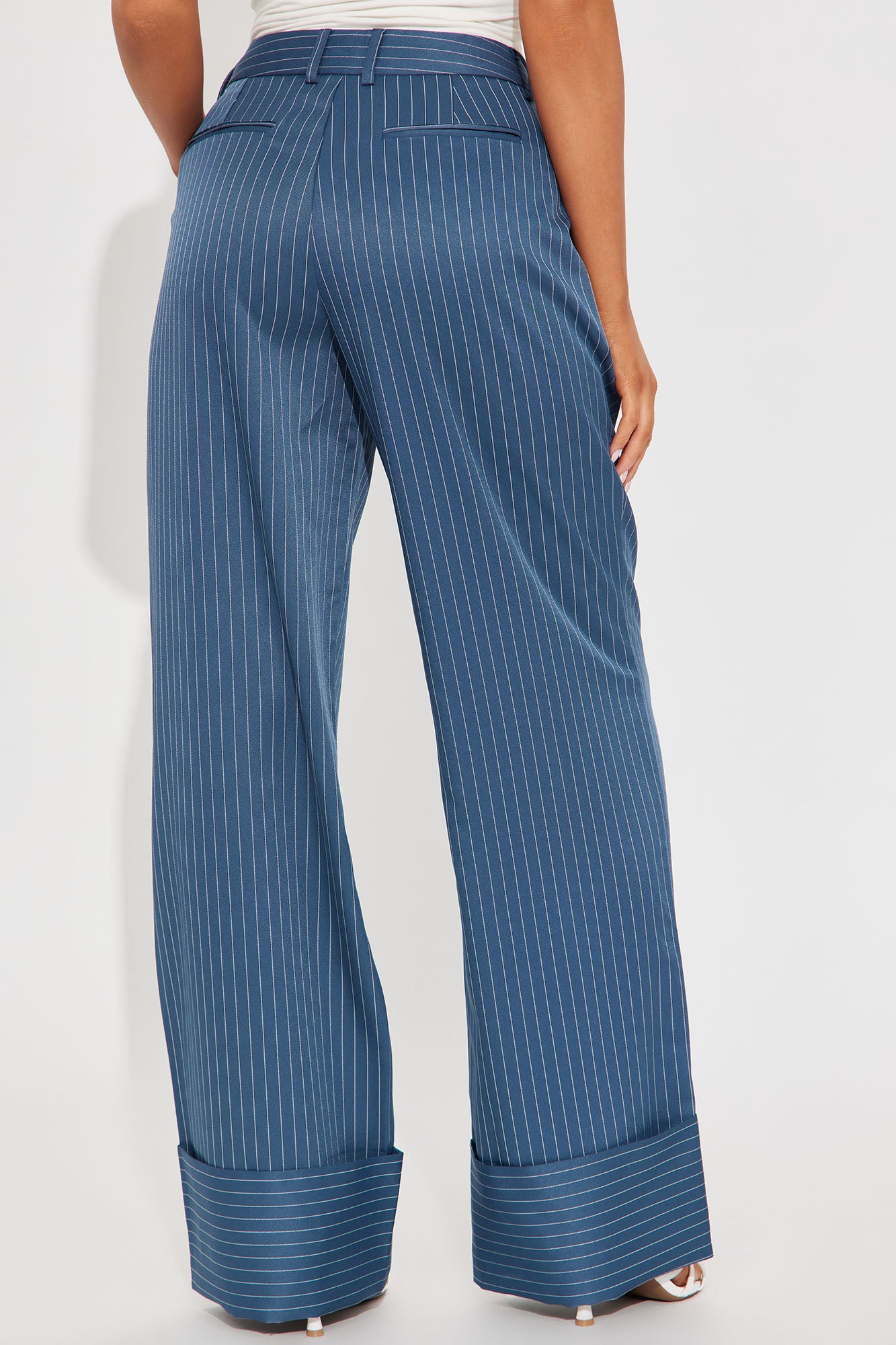 On A Tight Schedule Pinstripe Cuffed Trouser Pant - Blue - Image 3