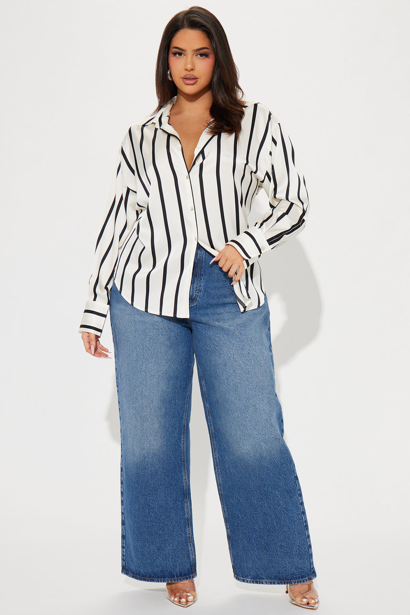 Bayside Satin Shirt - White/Black - Image 5