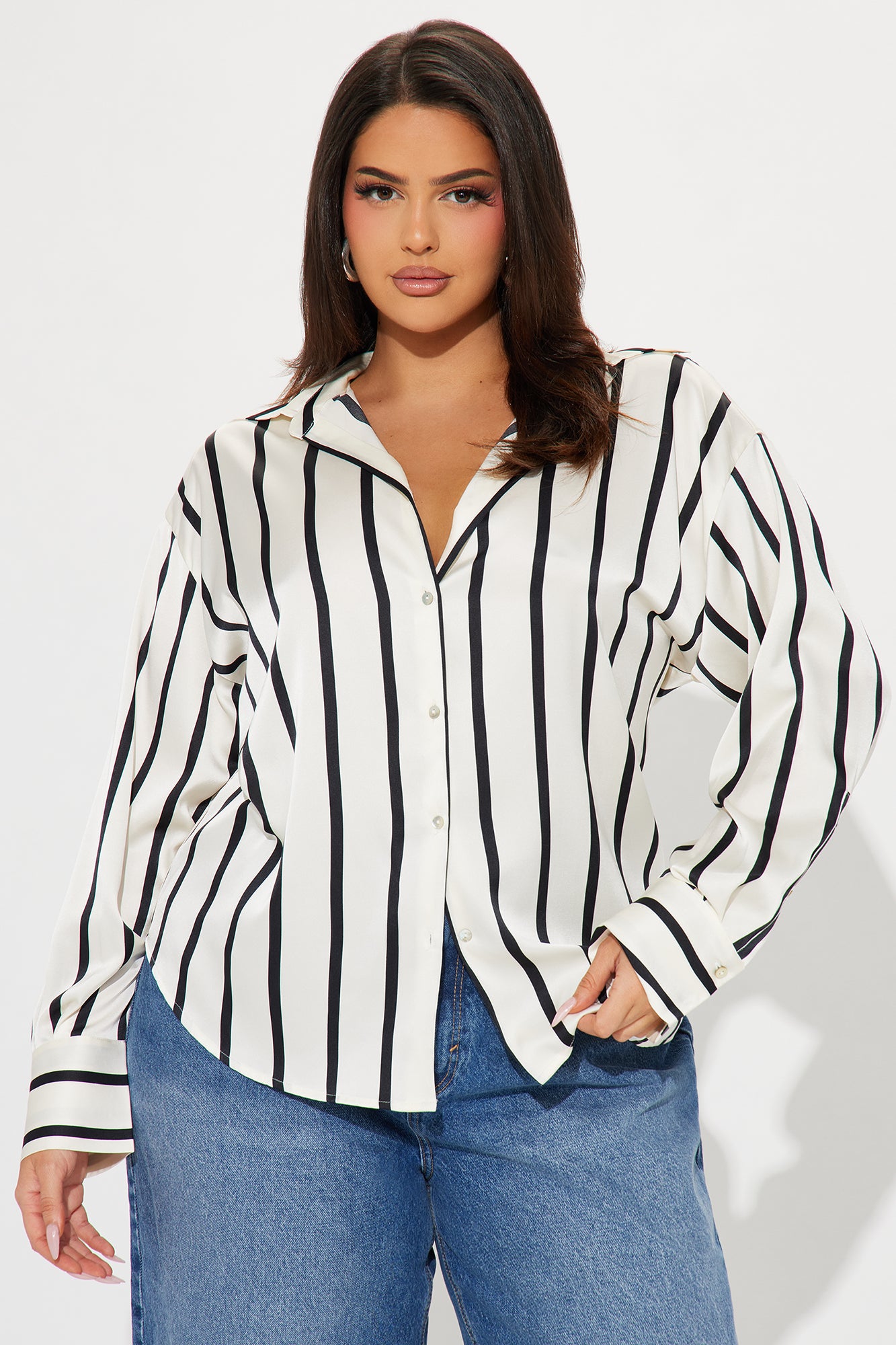 Bayside Satin Shirt - White/Black - Image 4