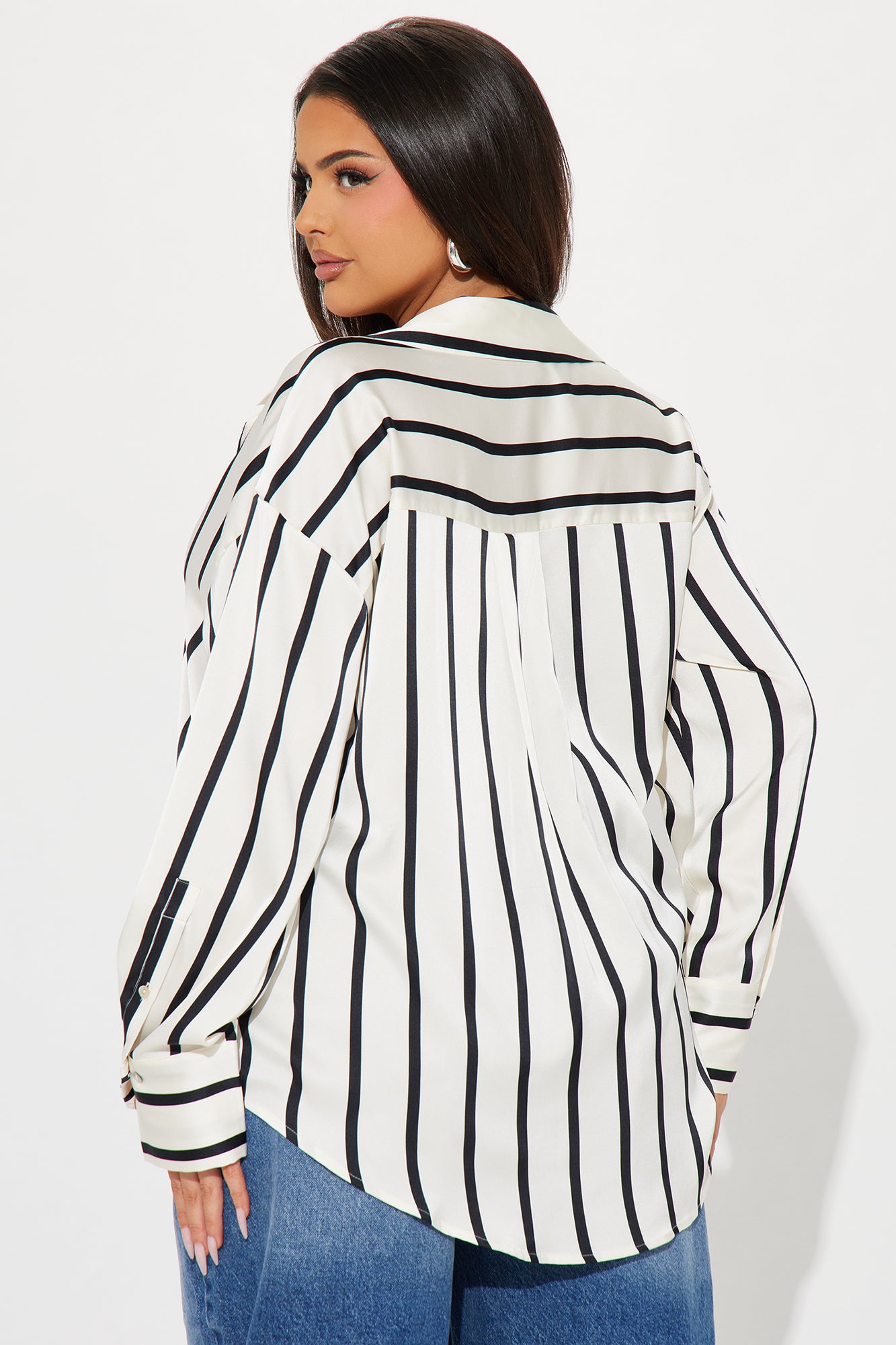Bayside Satin Shirt - White/Black - Image 6