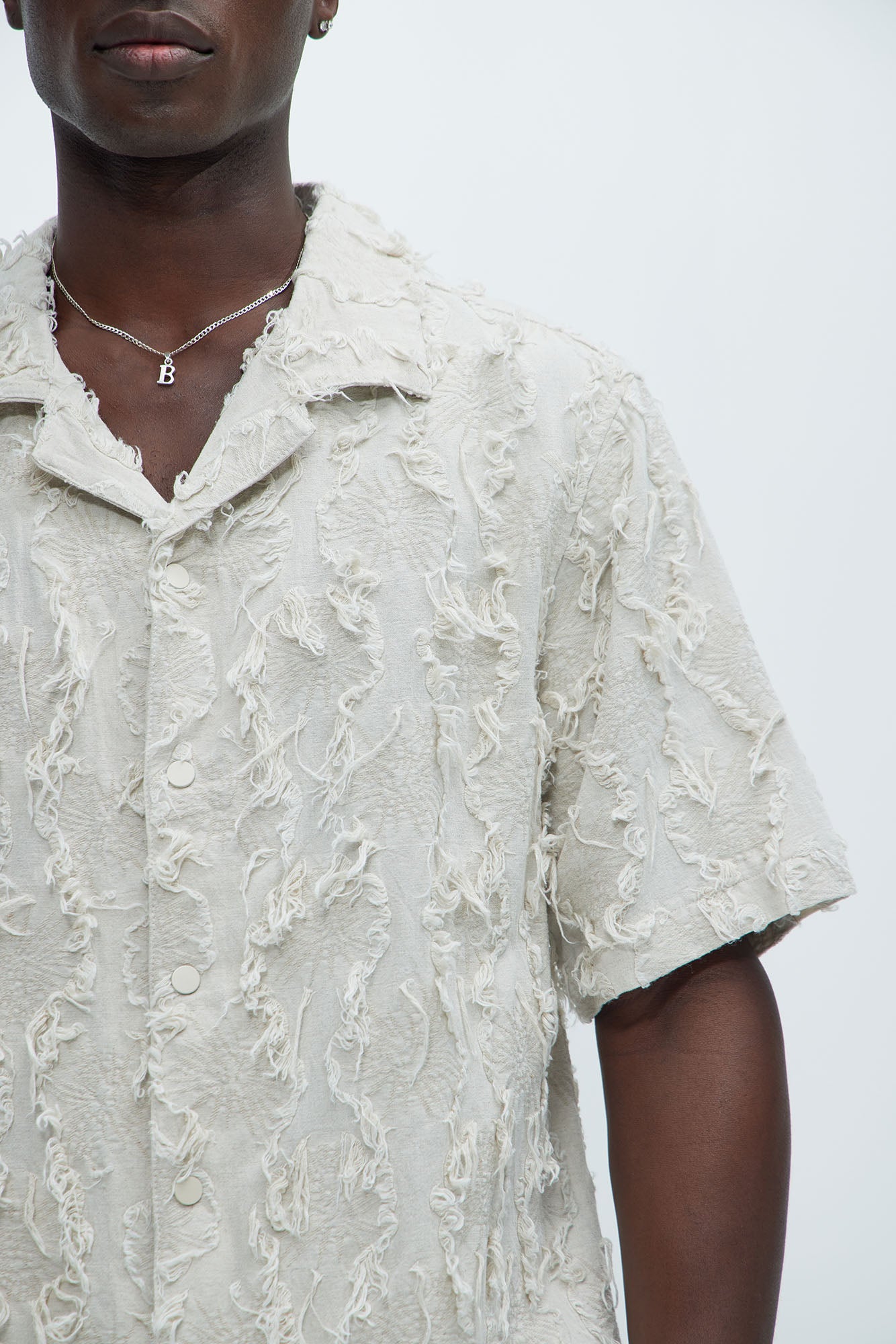 Frayed Jacquard Linen Shirt - Off White - Image 3