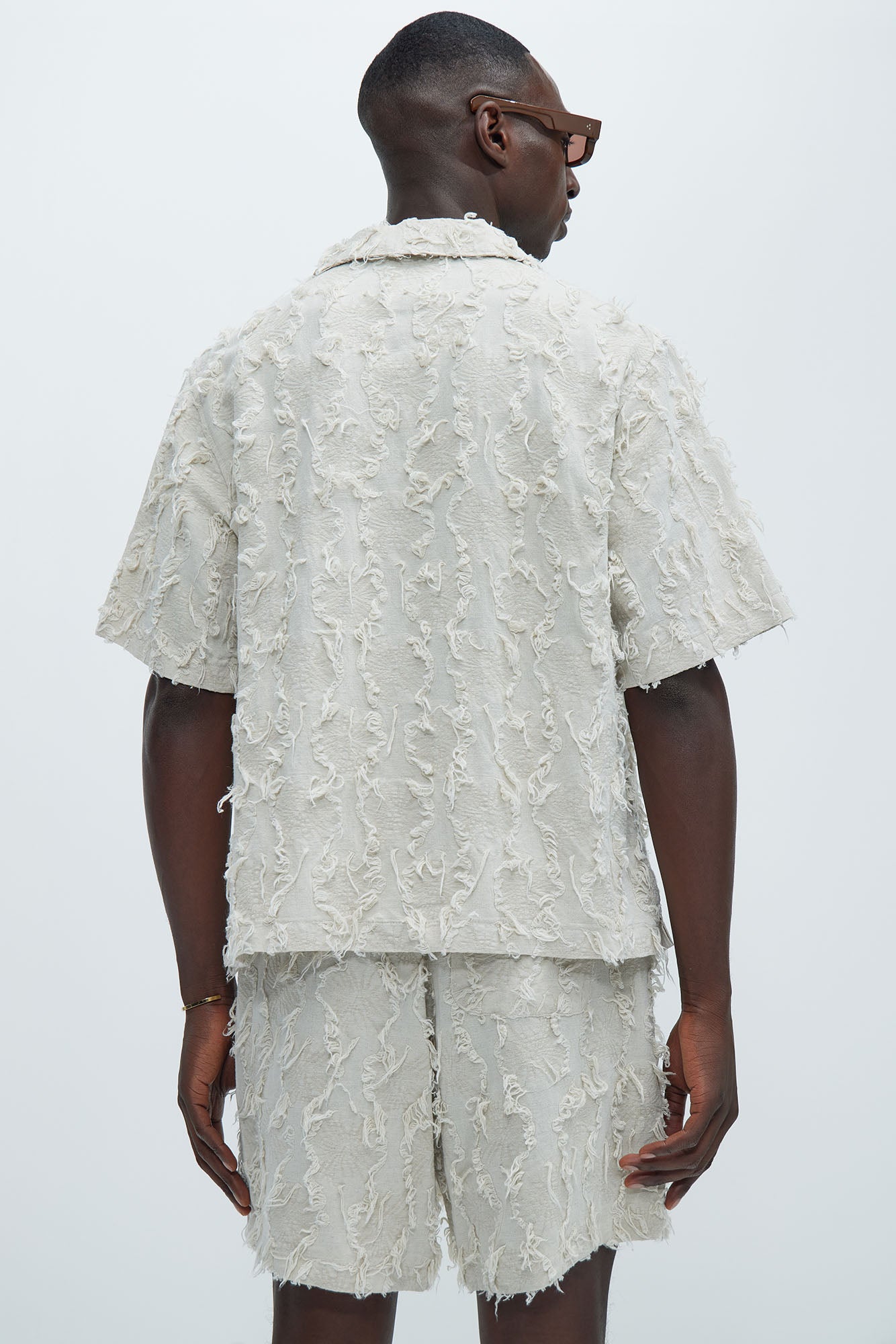 Frayed Jacquard Linen Shirt - Off White - Image 4