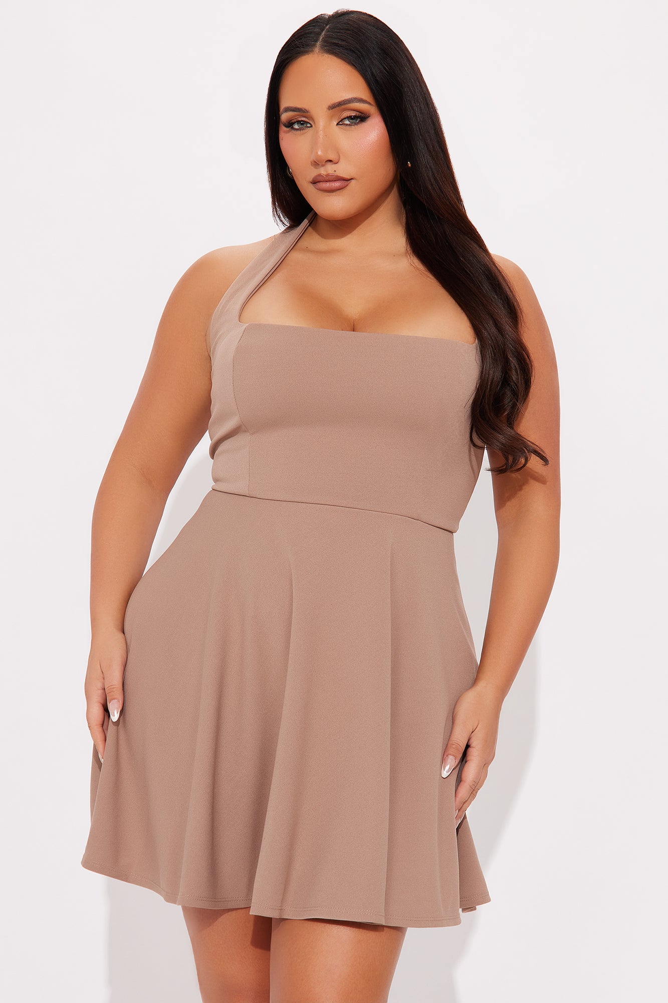 Alena Halter Mini Dress - Khaki - Image 5
