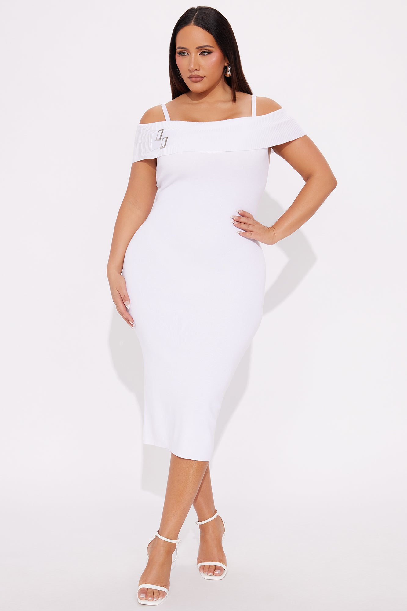 Belinda Cold Shoulder Sweater Midi Dress - White - Image 4