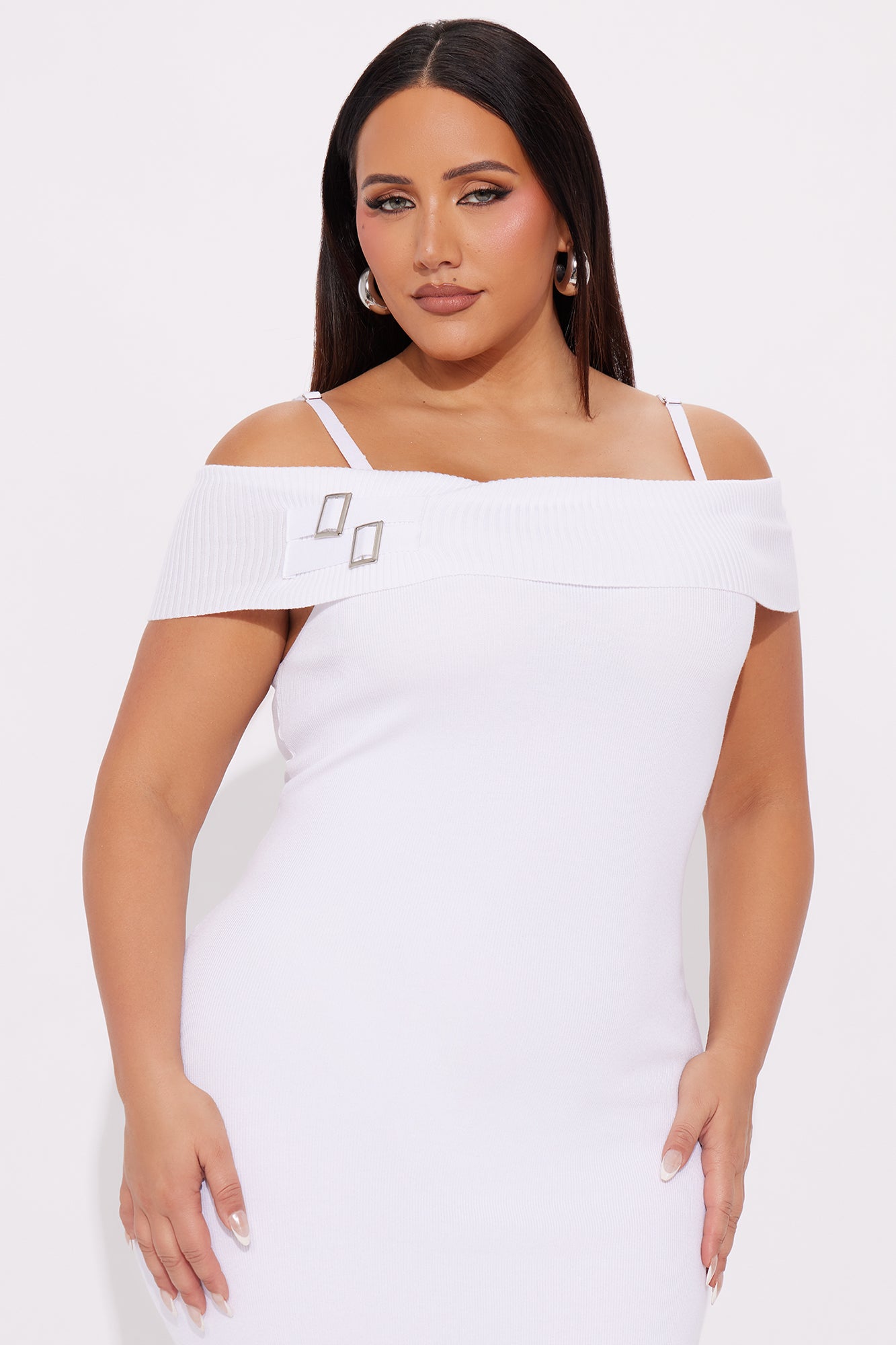 Belinda Cold Shoulder Sweater Midi Dress - White - Image 5