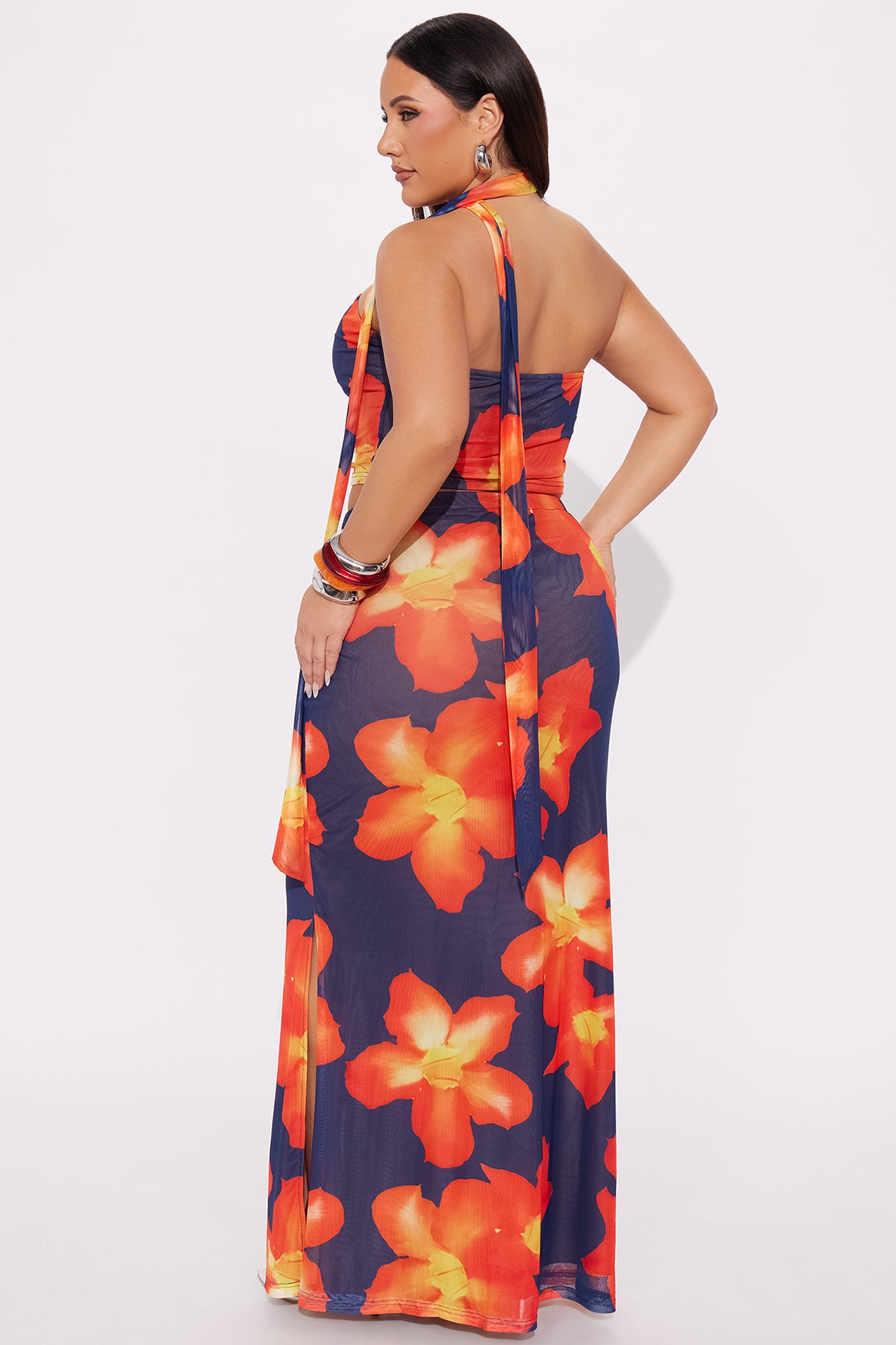 Island Heat 3 Piece Mesh Maxi Skirt Set - Orange/combo - Image 6