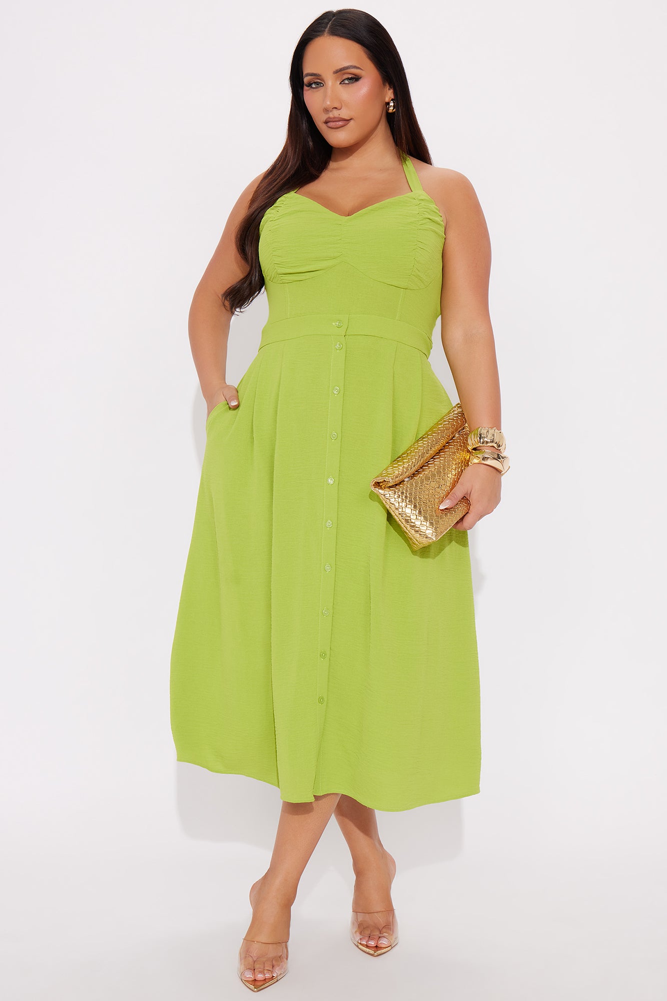 Madison Halter Midi Dress - Lime - Image 4