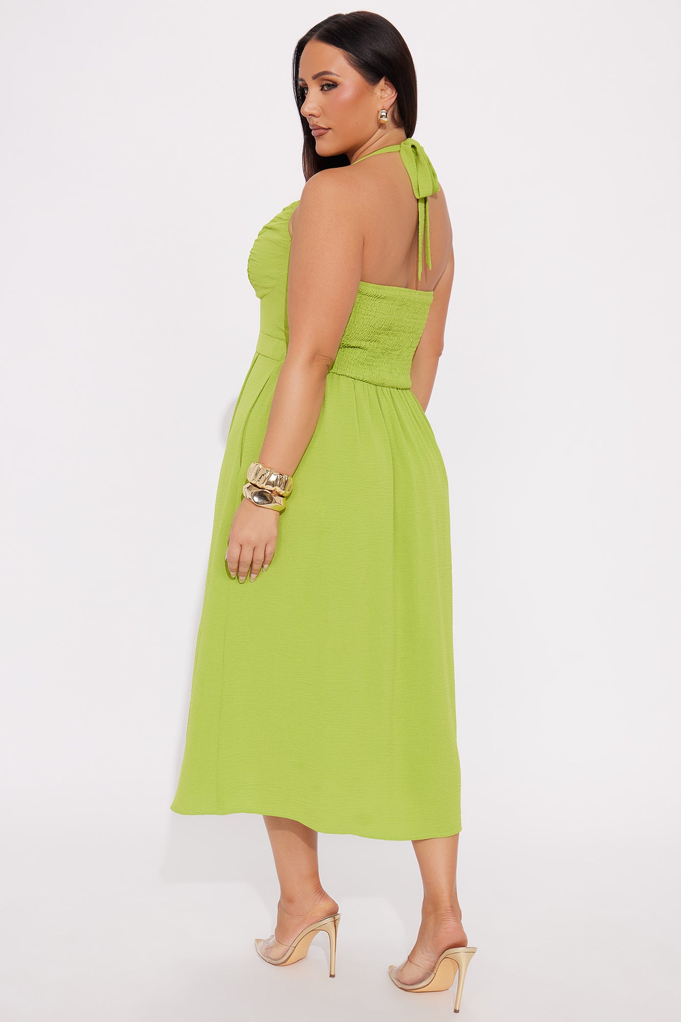 Madison Halter Midi Dress - Lime - Image 6