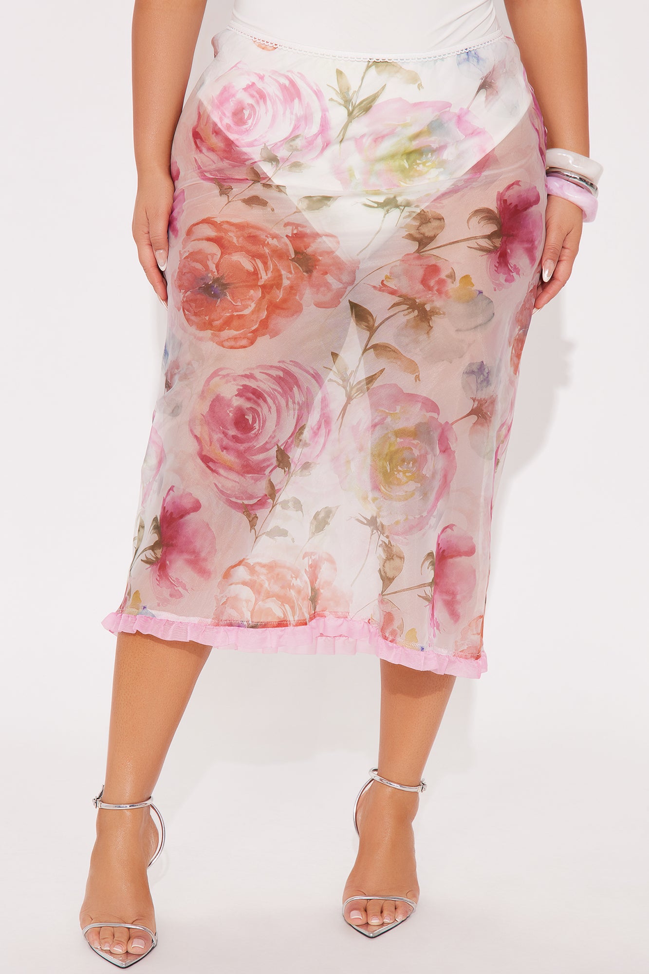 Afternoon Tea Sheer Floral Midi Skirt - Pink/combo - Image 5