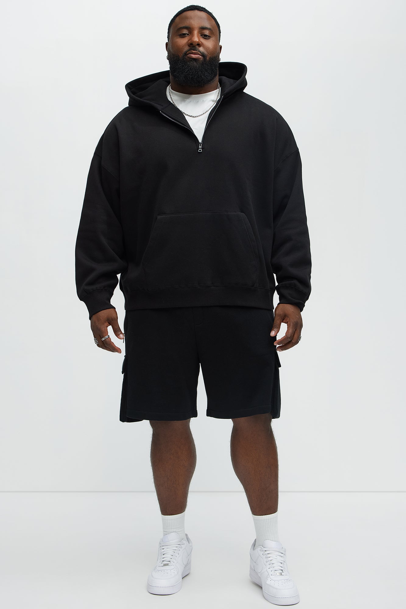 Tyson Oversized Heavyweight Quarter Zip Hoodie - Black - Image 5