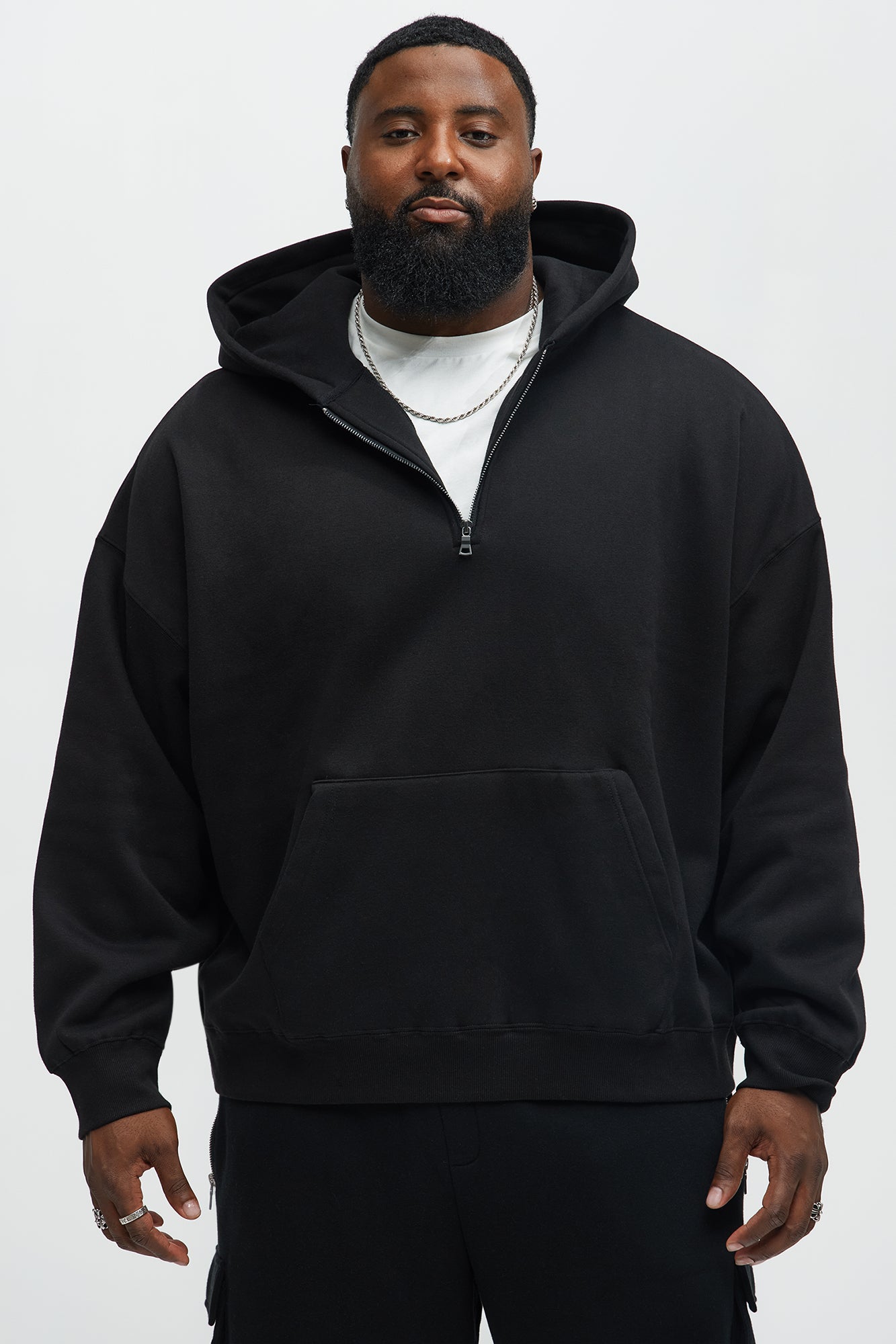 Tyson Oversized Heavyweight Quarter Zip Hoodie - Black - Image 4