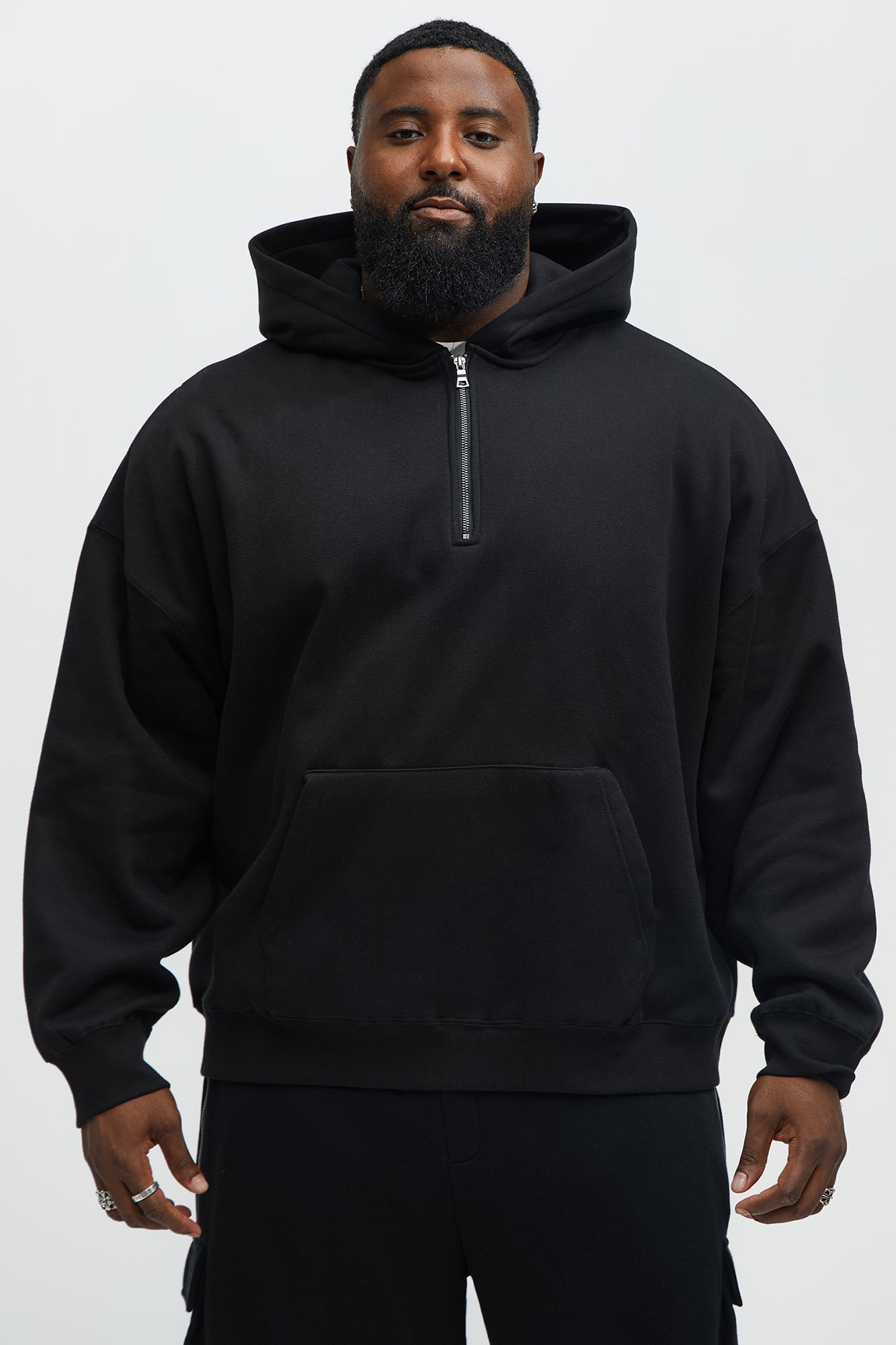 Tyson Oversized Heavyweight Quarter Zip Hoodie - Black - Image 6