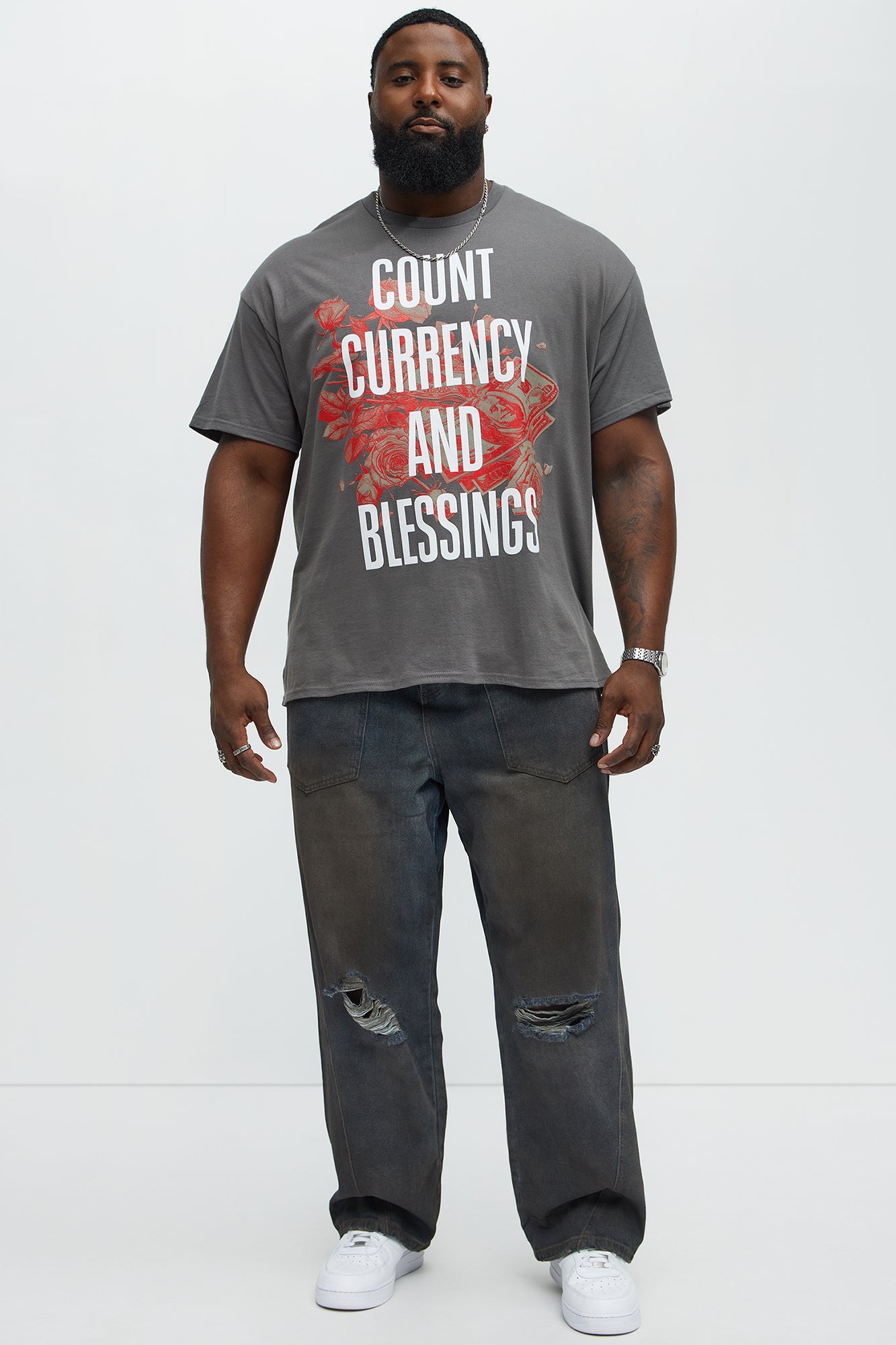 Count Currency And Blessings Short Sleeve Tee - Charcoal - Image 5