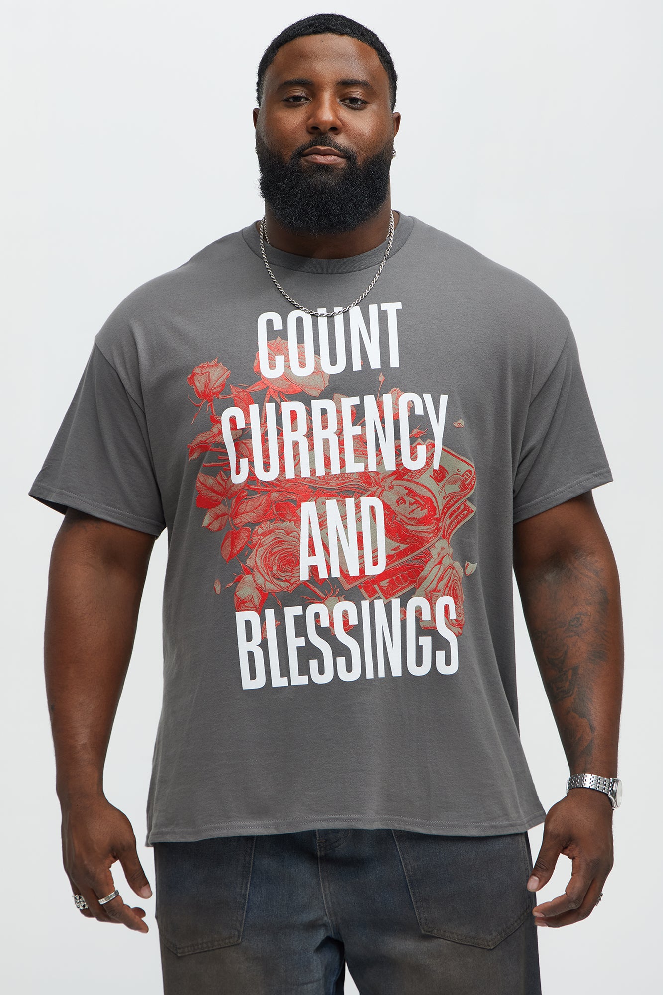 Count Currency And Blessings Short Sleeve Tee - Charcoal - Image 4