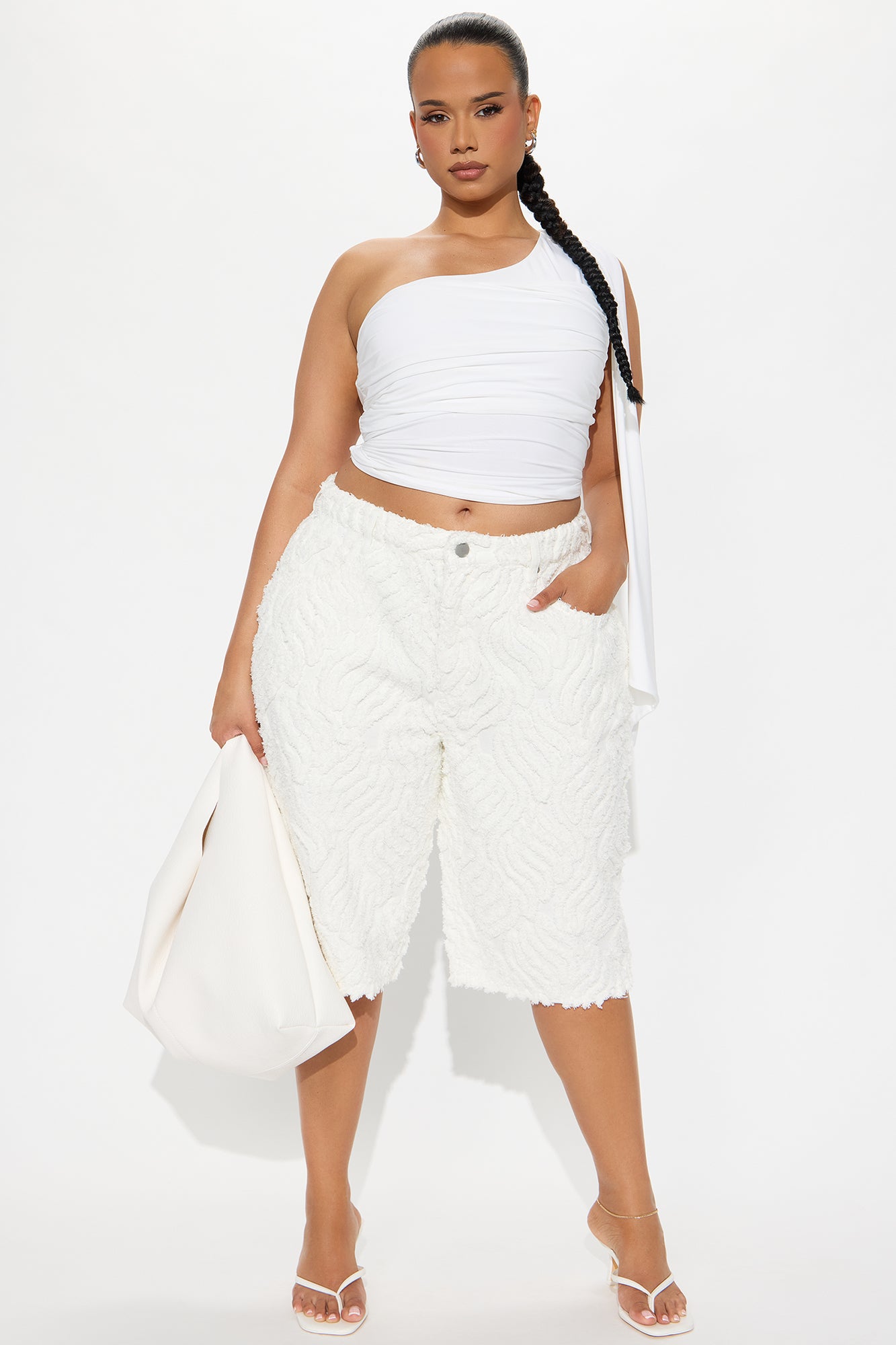 Rockaway Textured Denim Jorts - White - Image 5