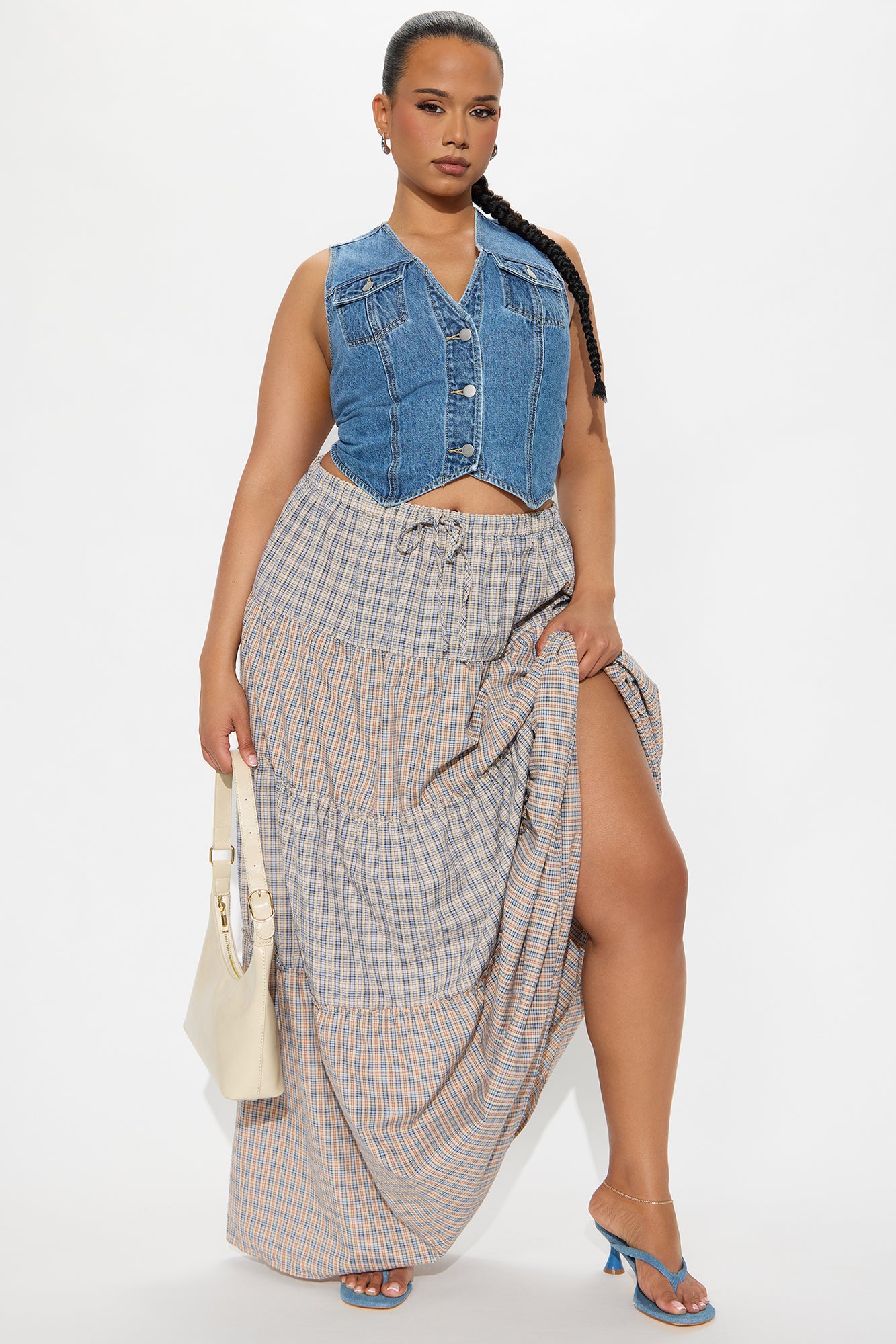 Paige High Rise Tiered Plaid Maxi Skirt - Brown/combo - Image 4