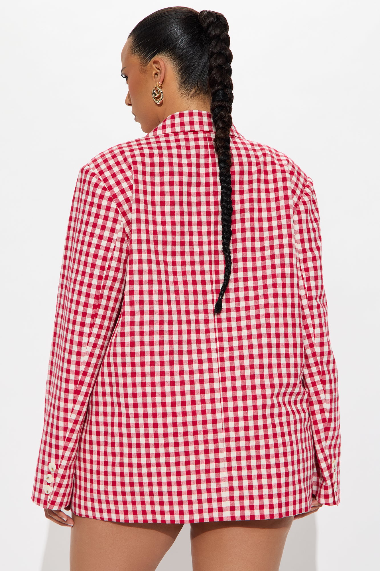 Gina Gingham Linen Oversized Blazer - Red - Image 7
