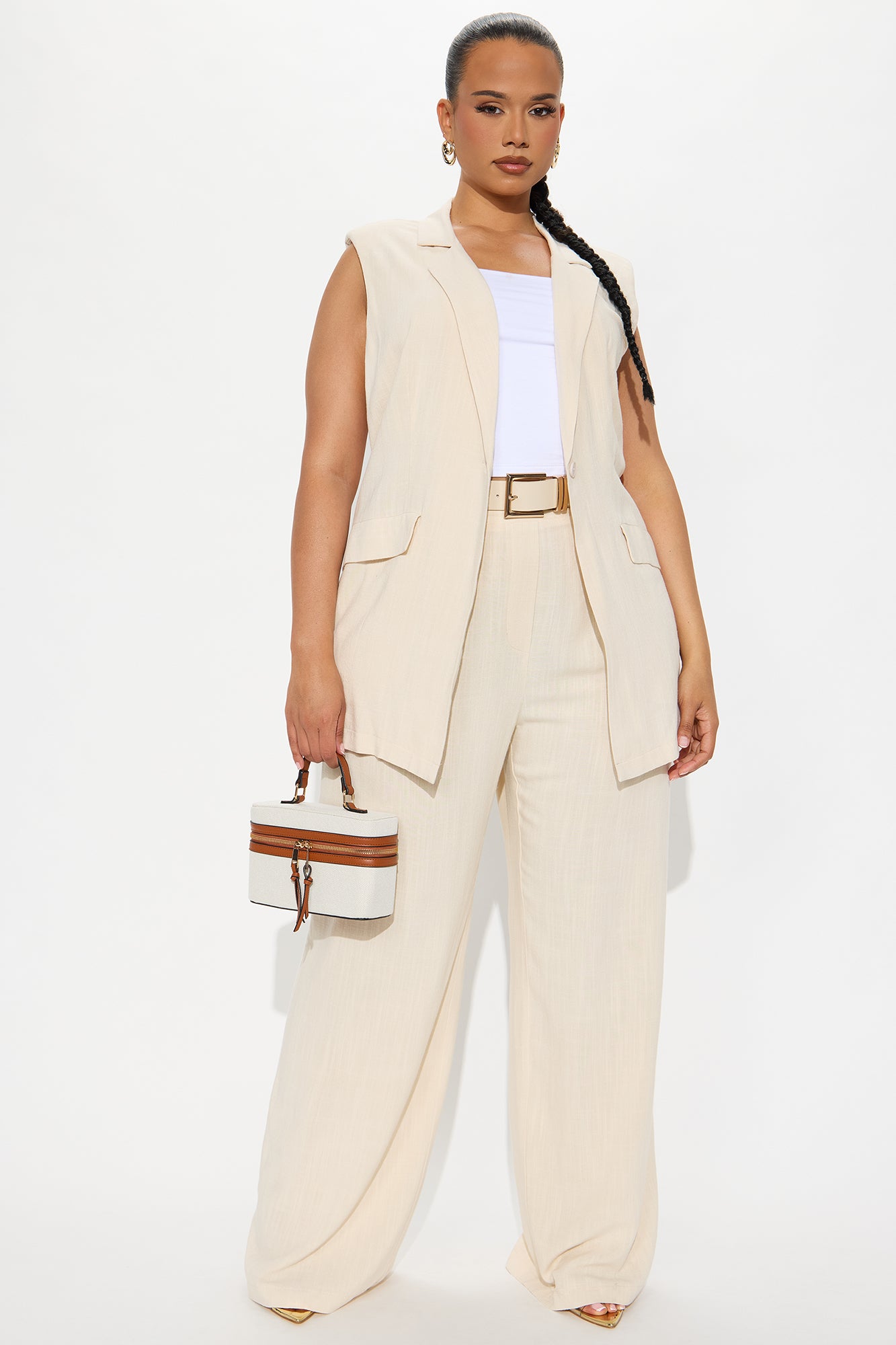 Essential Linen Vest Pant Set - Beige - Image 4