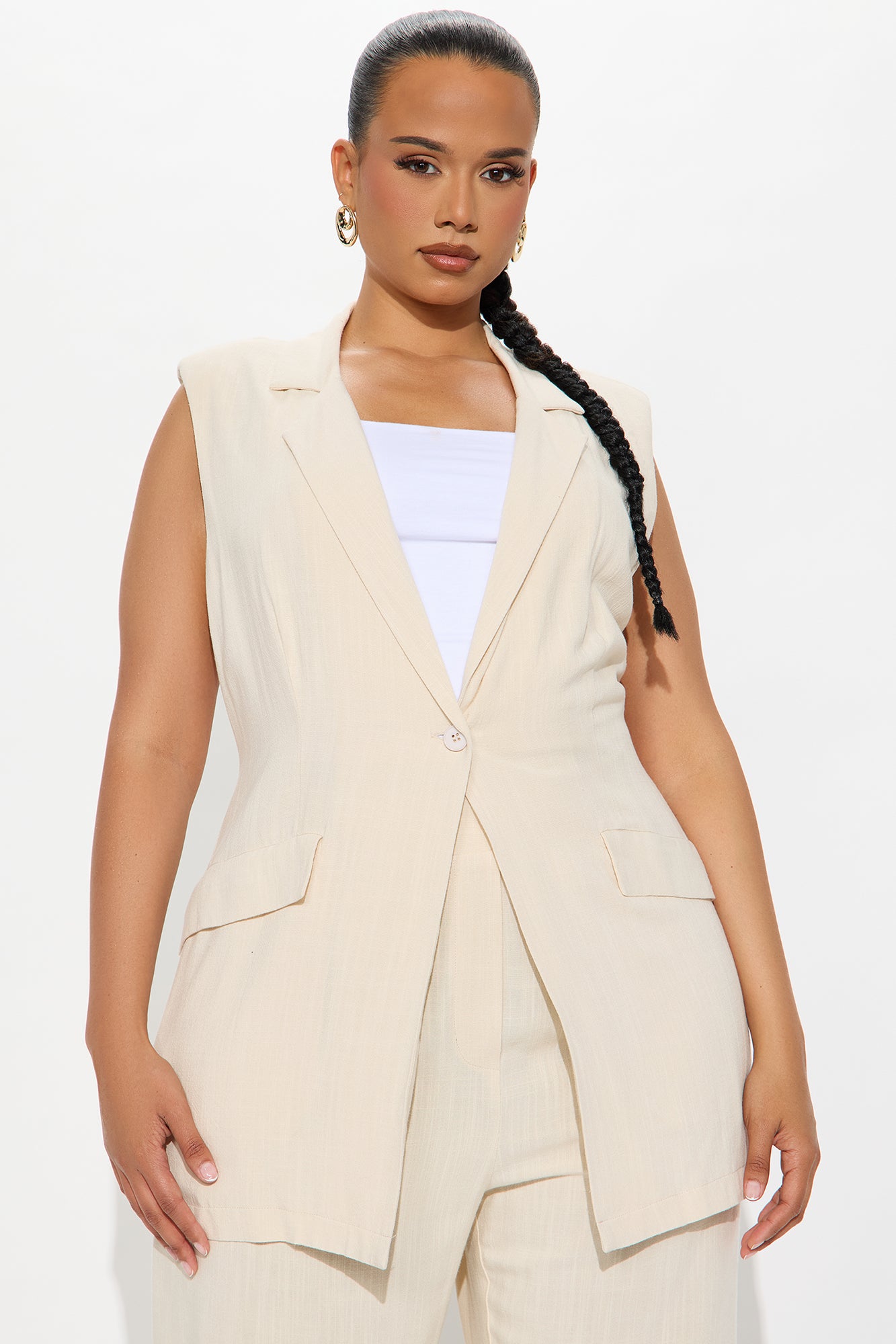 Essential Linen Vest Pant Set - Beige - Image 6