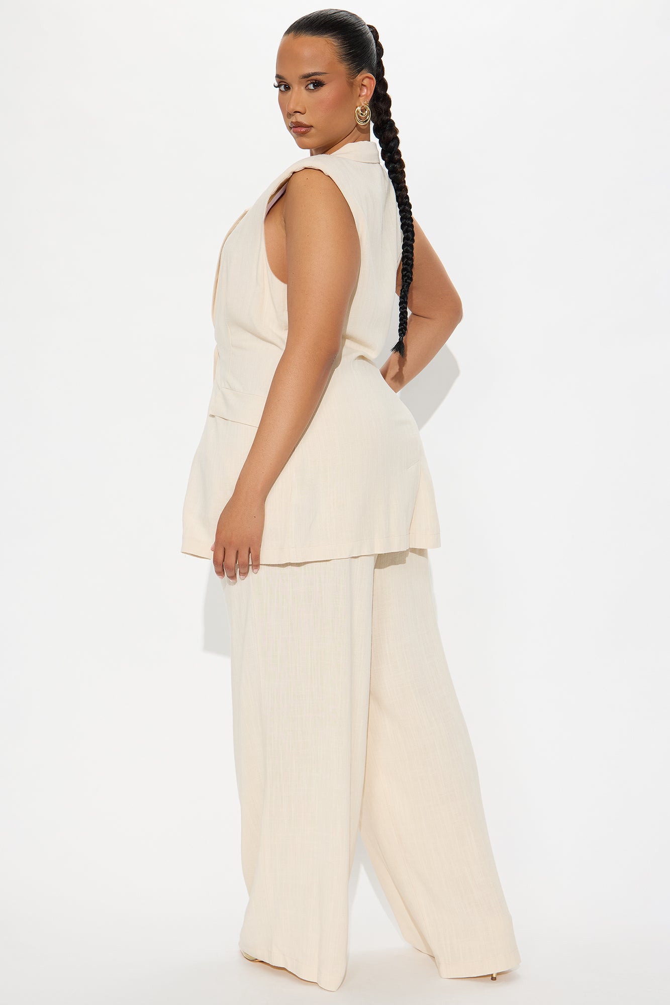 Essential Linen Vest Pant Set - Beige - Image 7