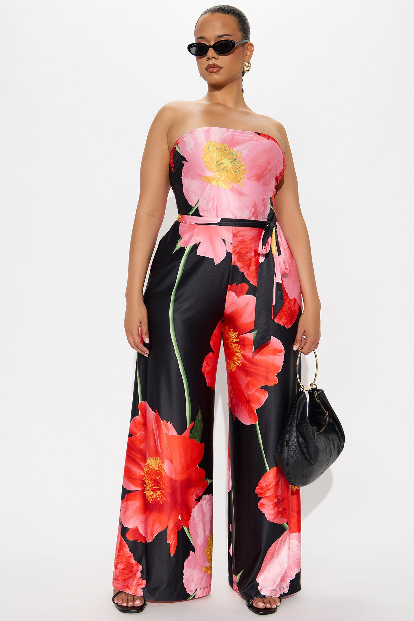 Falling Flower Wide Leg Strapless Jumpsuit - Black/combo - Image 4