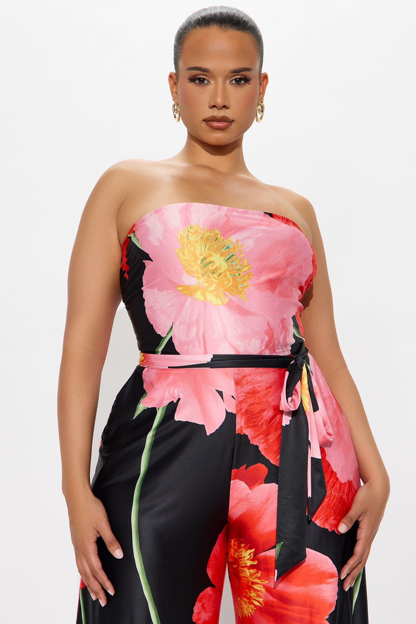 Falling Flower Wide Leg Strapless Jumpsuit - Black/combo - Image 5