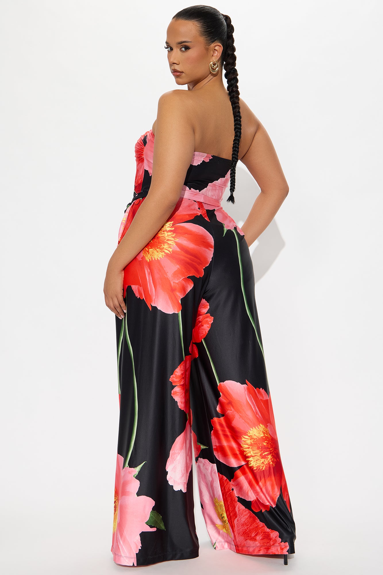 Falling Flower Wide Leg Strapless Jumpsuit - Black/combo - Image 6