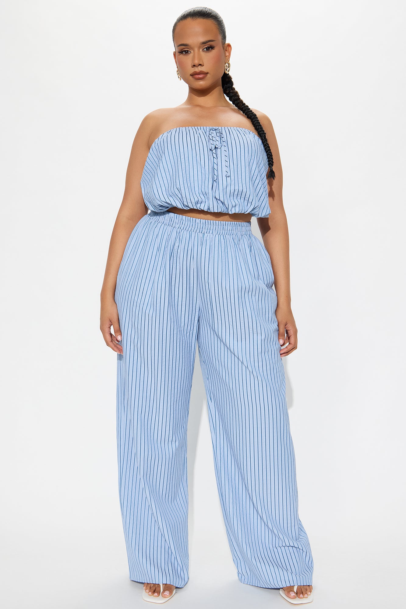 Gracie Pinstripe Pant Set - Light Blue - Image 4