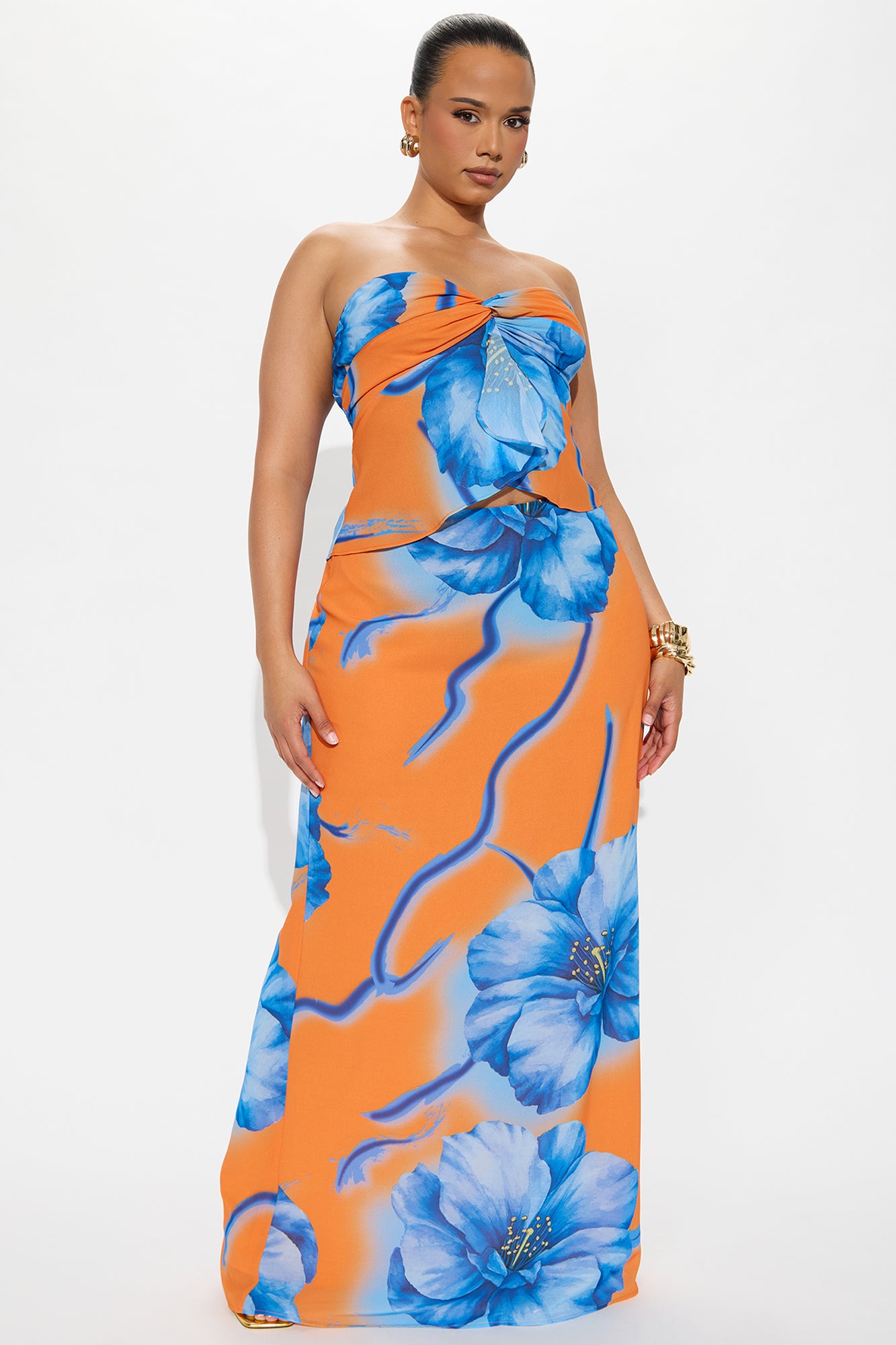 Hibiscus Escape Floral Maxi Skirt Set - Orange/combo - Image 4