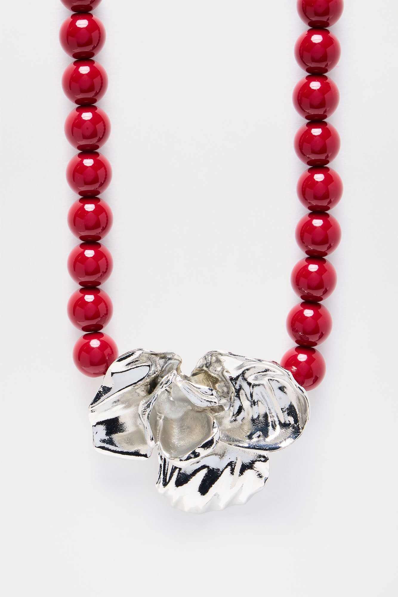 Floral Hardware Beaded Pendant Necklace - Red/combo - Image 3