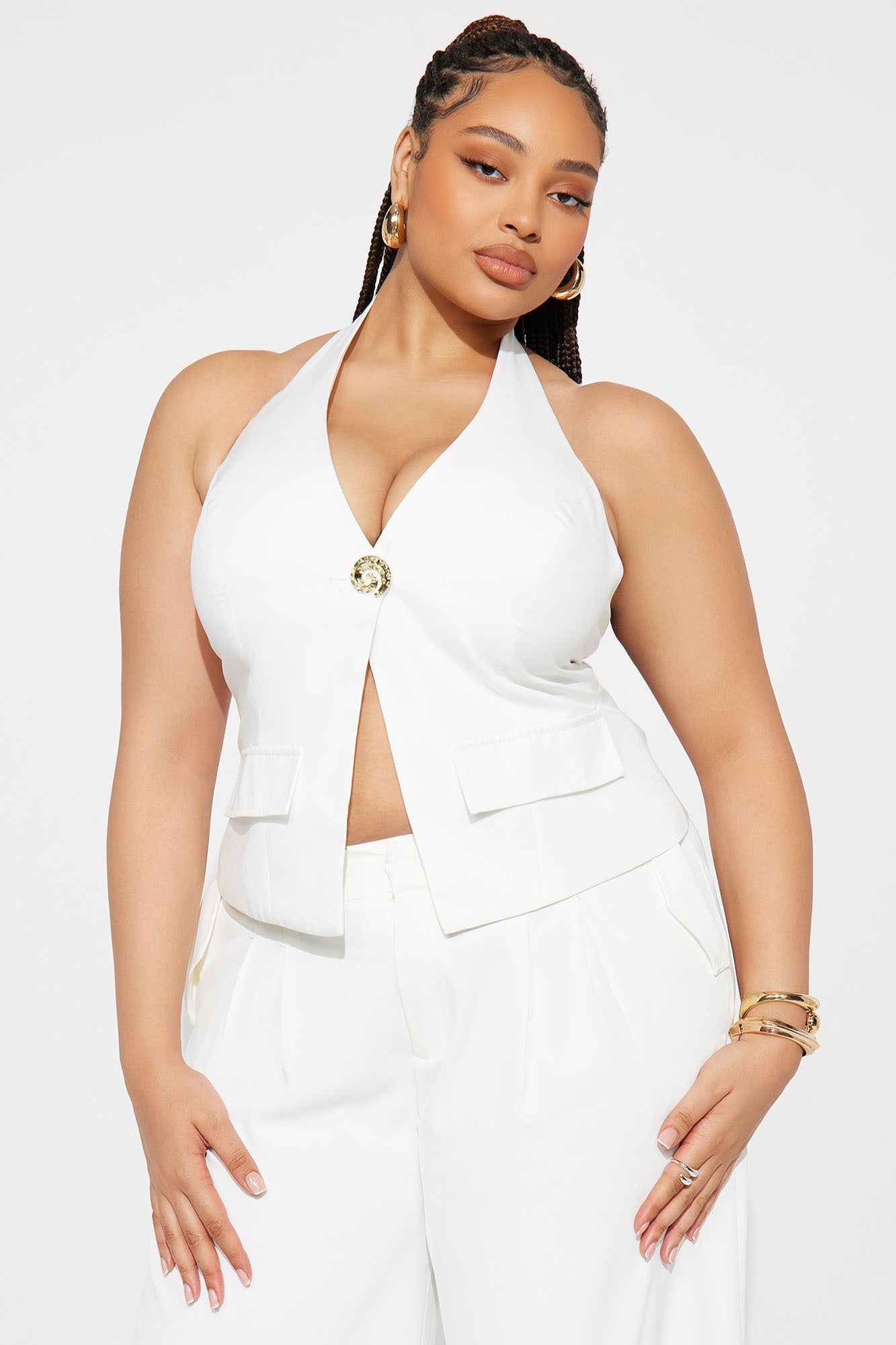 Get In Line Hardware Buttoned Vest - White - Image 4