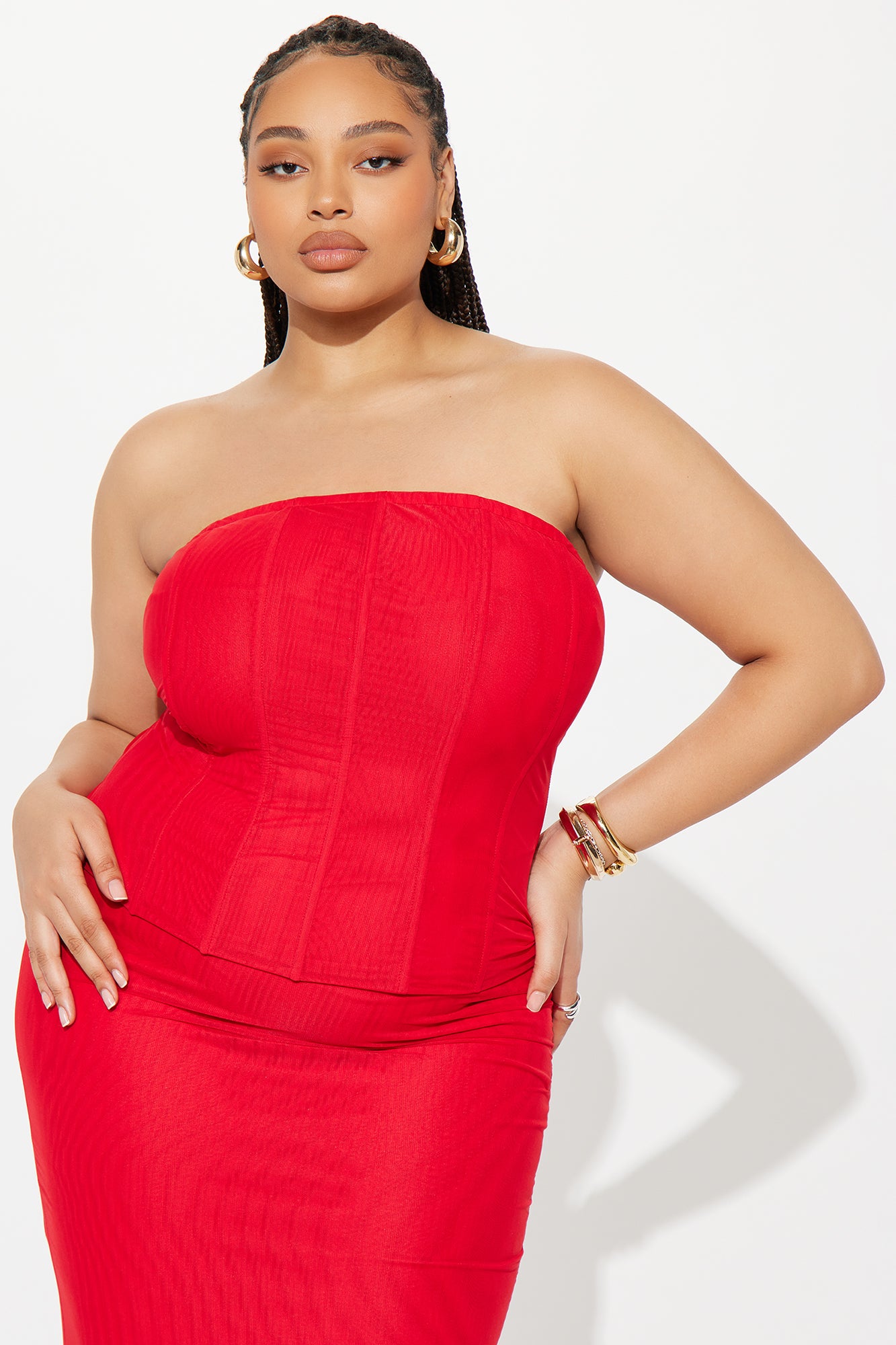 Secret Affair Mesh Corset Maxi Skirt Set - Red - Image 5