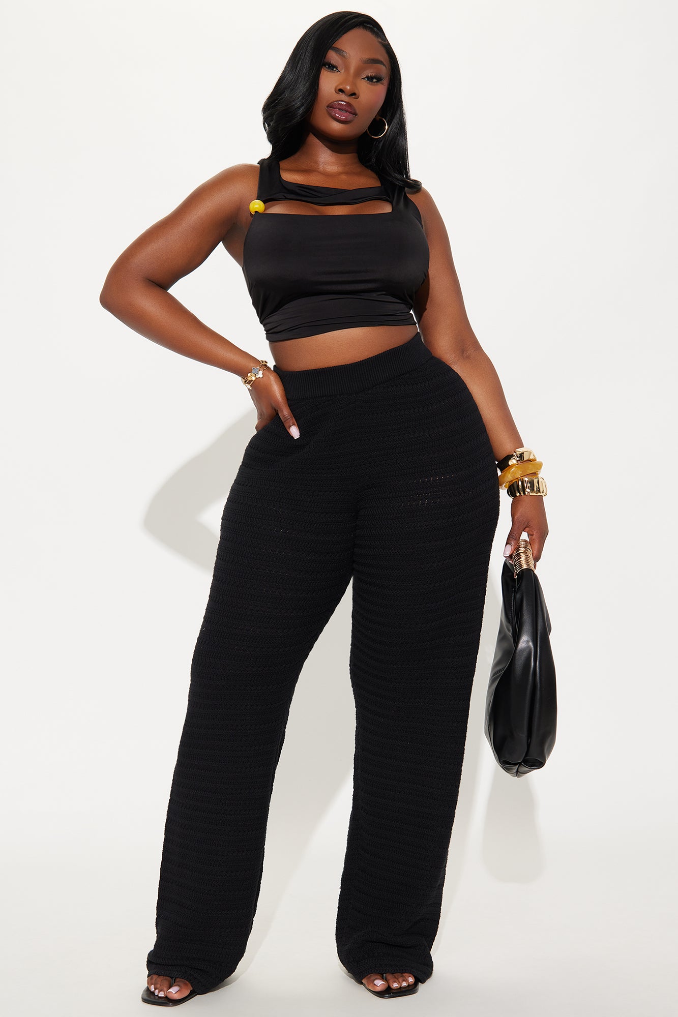 Live In Style Crochet Straight Leg Pant - Black - Image 4
