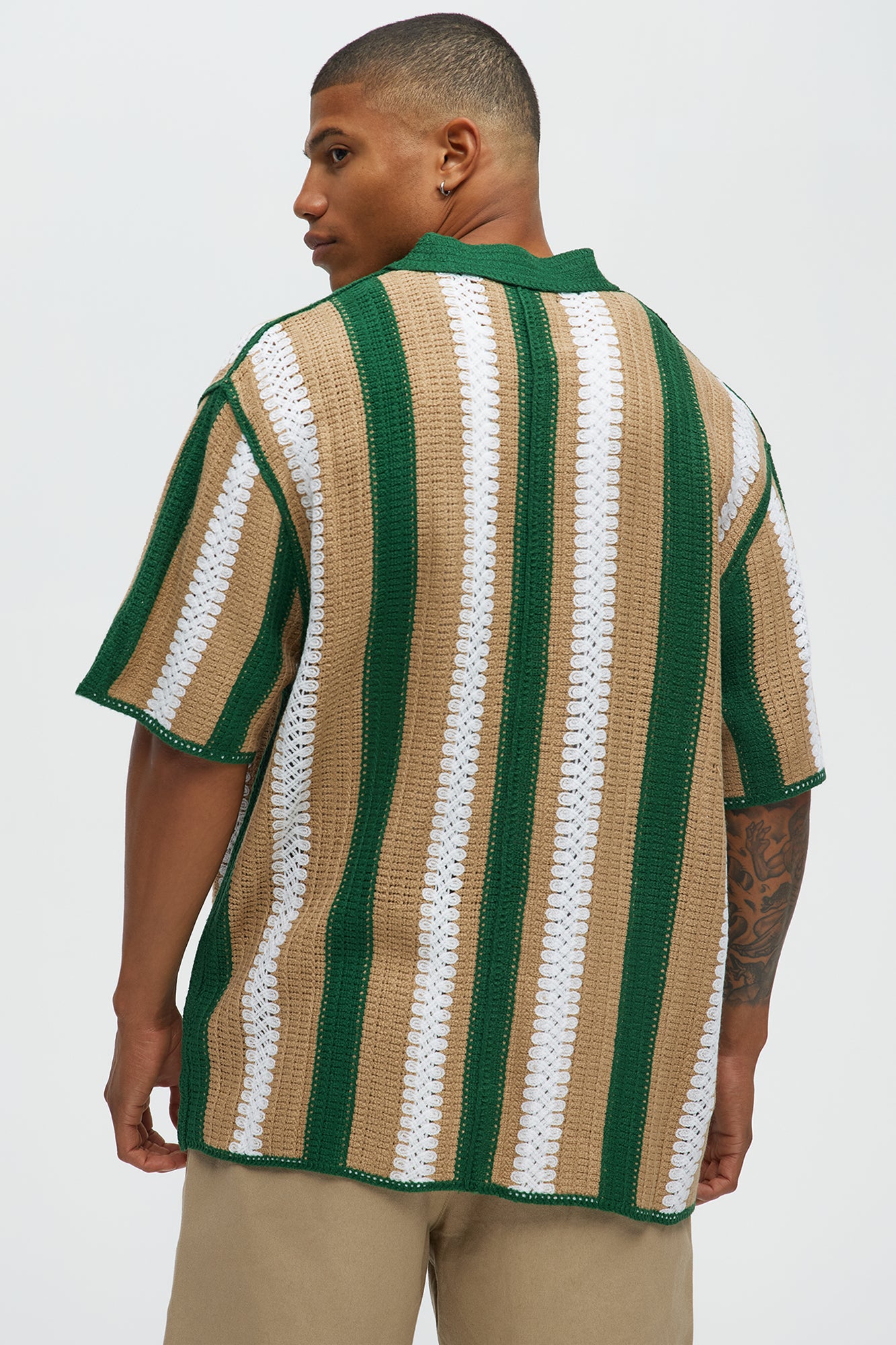 Brock Striped Crochet Collar Button Down Shirt - Green/combo - Image 4