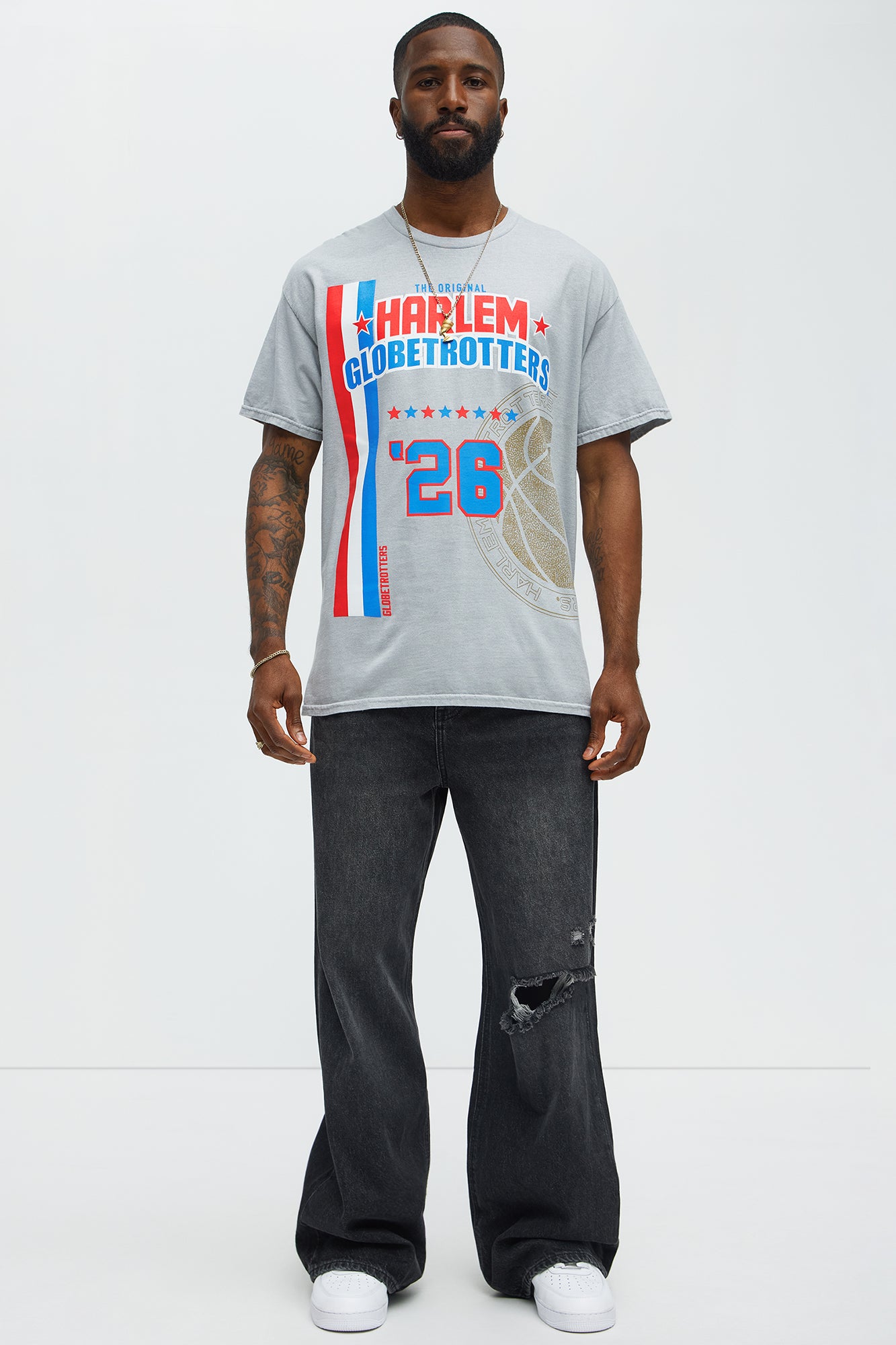 The Original Harlem Globetrotters 23 Short Sleeve Tee - Grey - Image 3