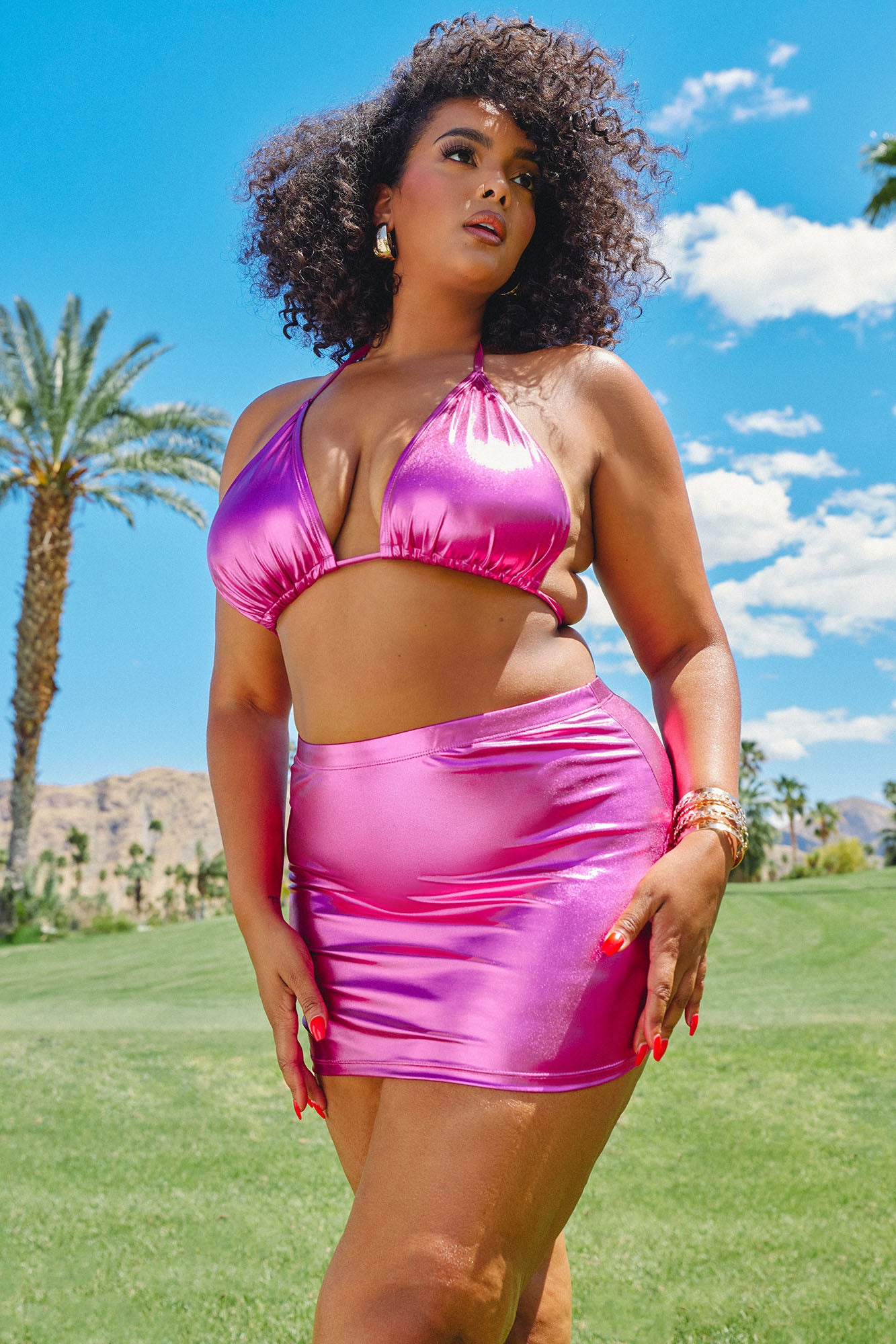 Maui Mix And Match Metallic Triangle Bikini Top - Pink - Image 7