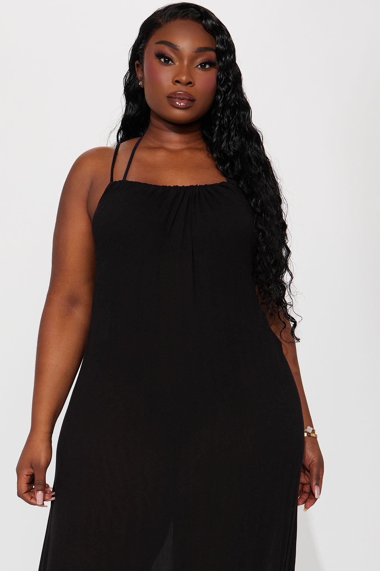 Breezy Nights Linen Swim Cover Up Racerback Dress - Black - Image 5