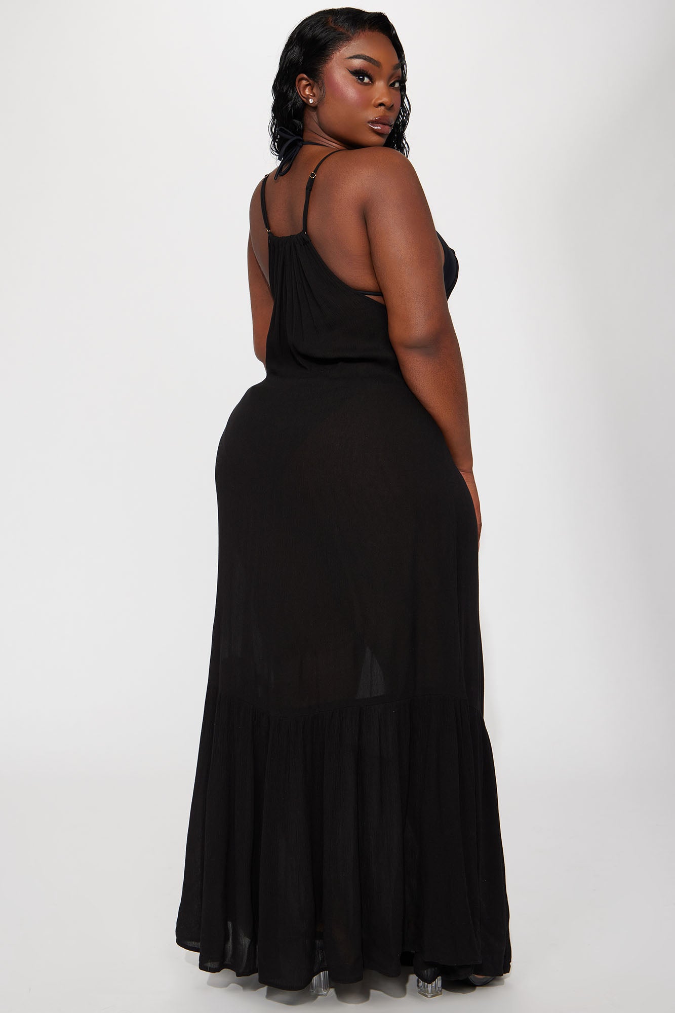 Breezy Nights Linen Swim Cover Up Racerback Dress - Black - Image 6