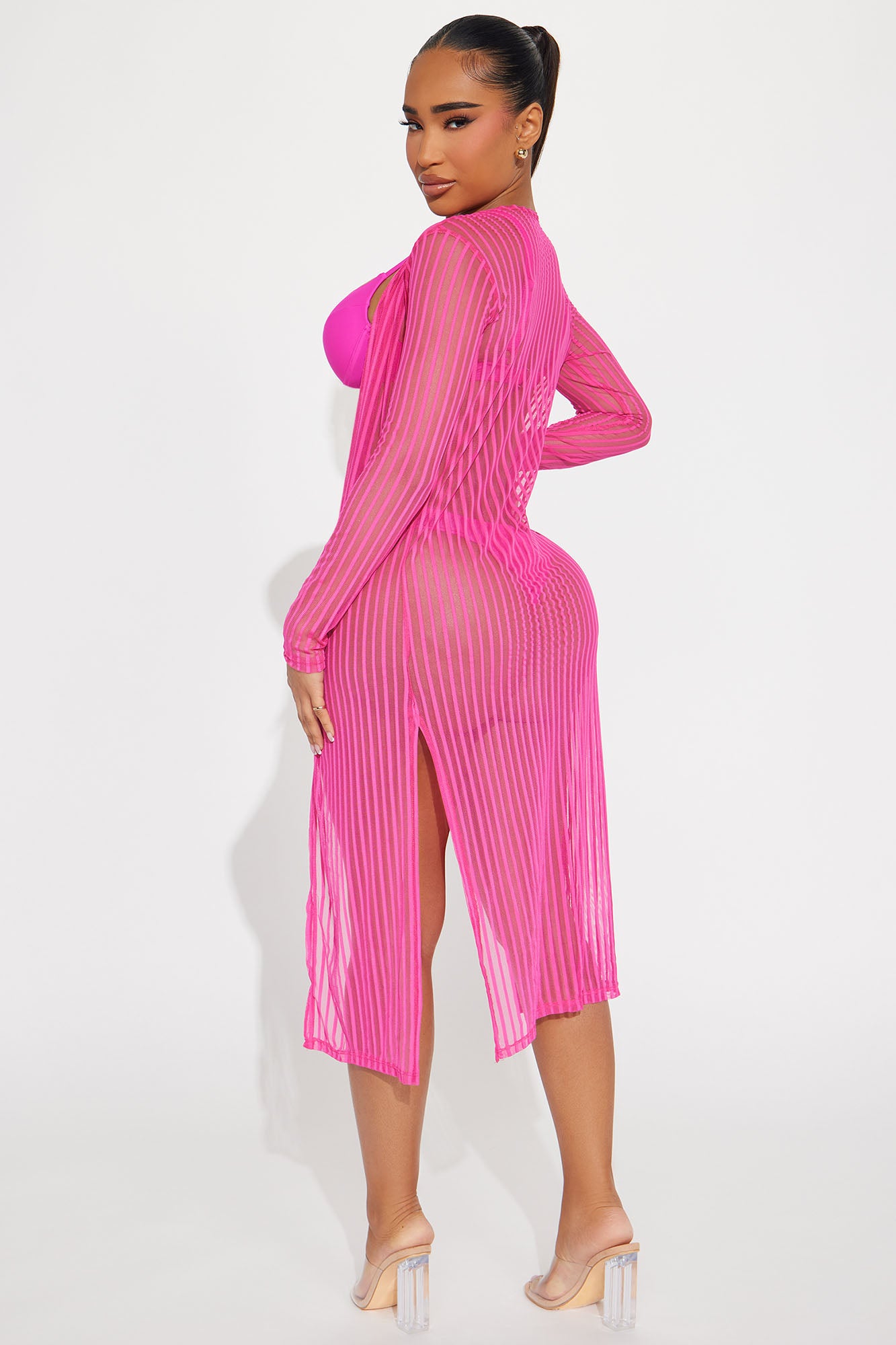 Beach Shade Stripe Cover Up Kimono - Pink - Image 3