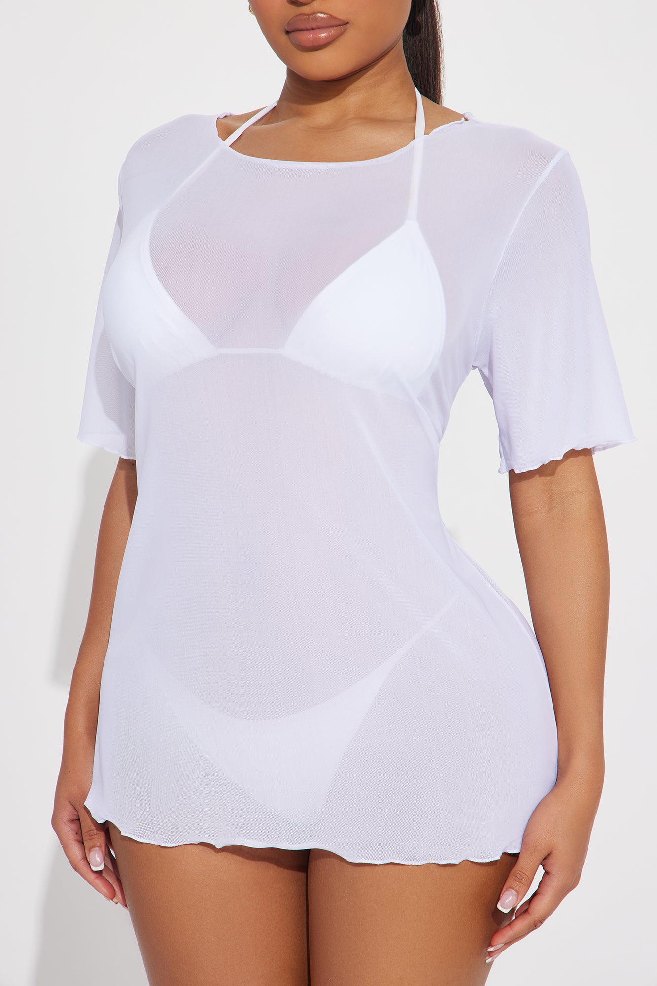 Shaina Ripped Cutout Mesh Cover Up - White - Image 3